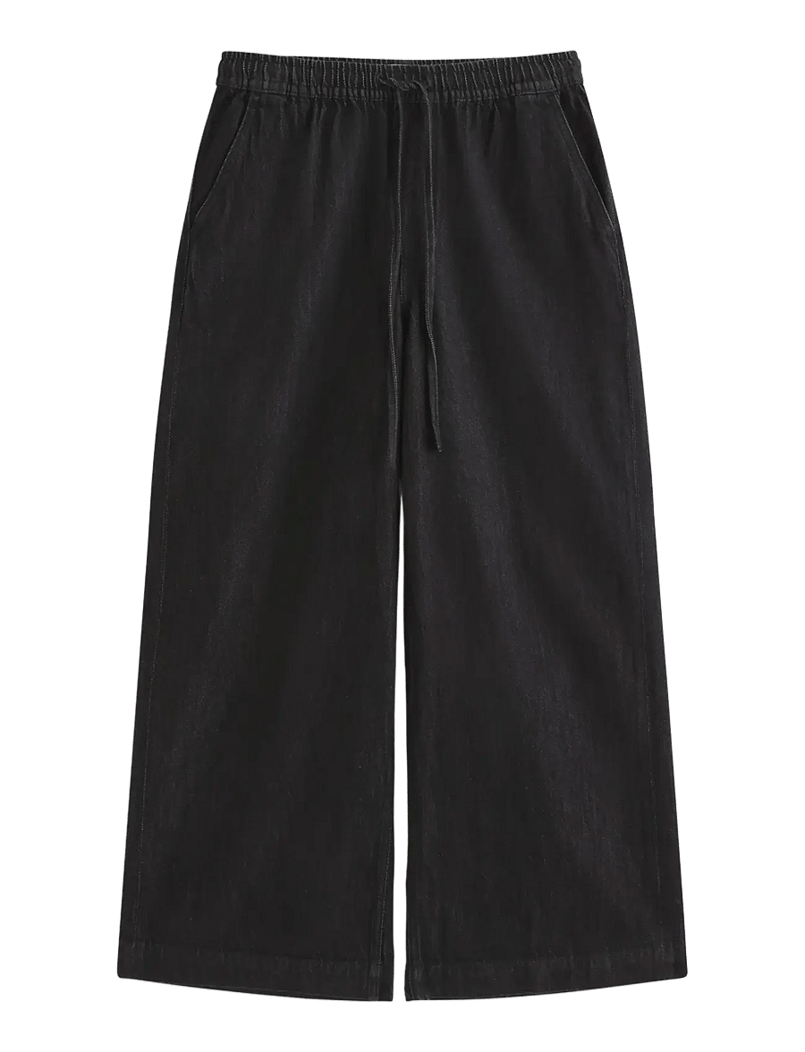 Lindex - Wide denim trousers with elastic waist - wide leg jeans - black denim - 0