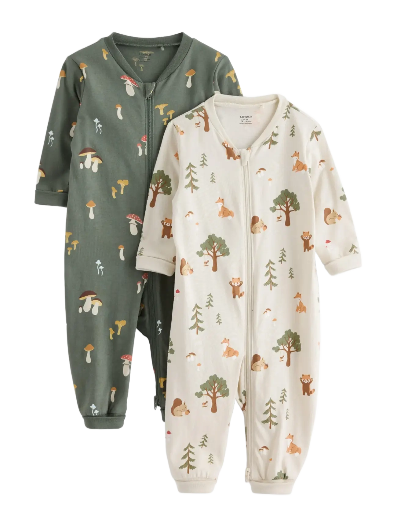 Lindex 2-Pack Pyjamas, Kinder, Baby Pyjama 2er Pack, Khakigrün, Gr.56