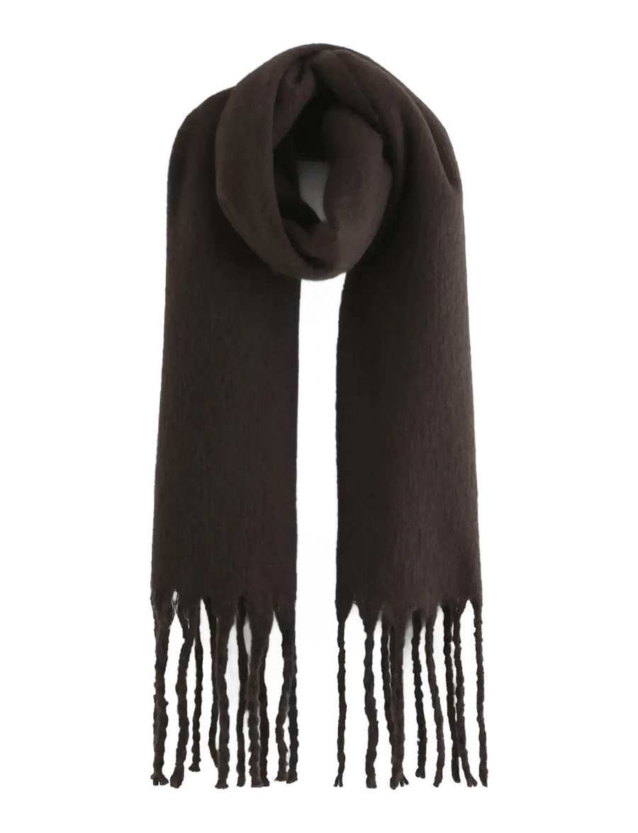 Lindex - Scarf with fringes - halstørklæder - dark brown - 0