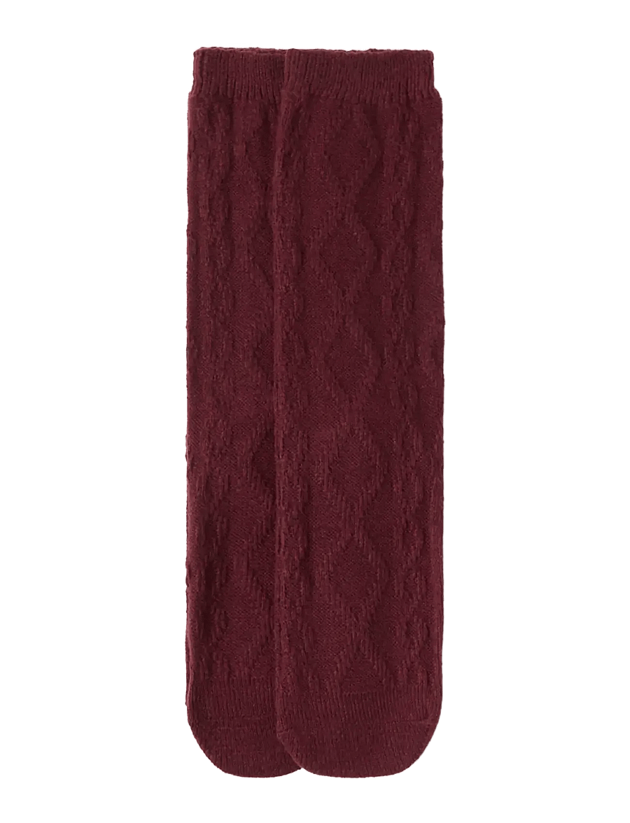 Lindex - 2-pack cable-knit socks - vanliga strumpor - dark dusty red - 0