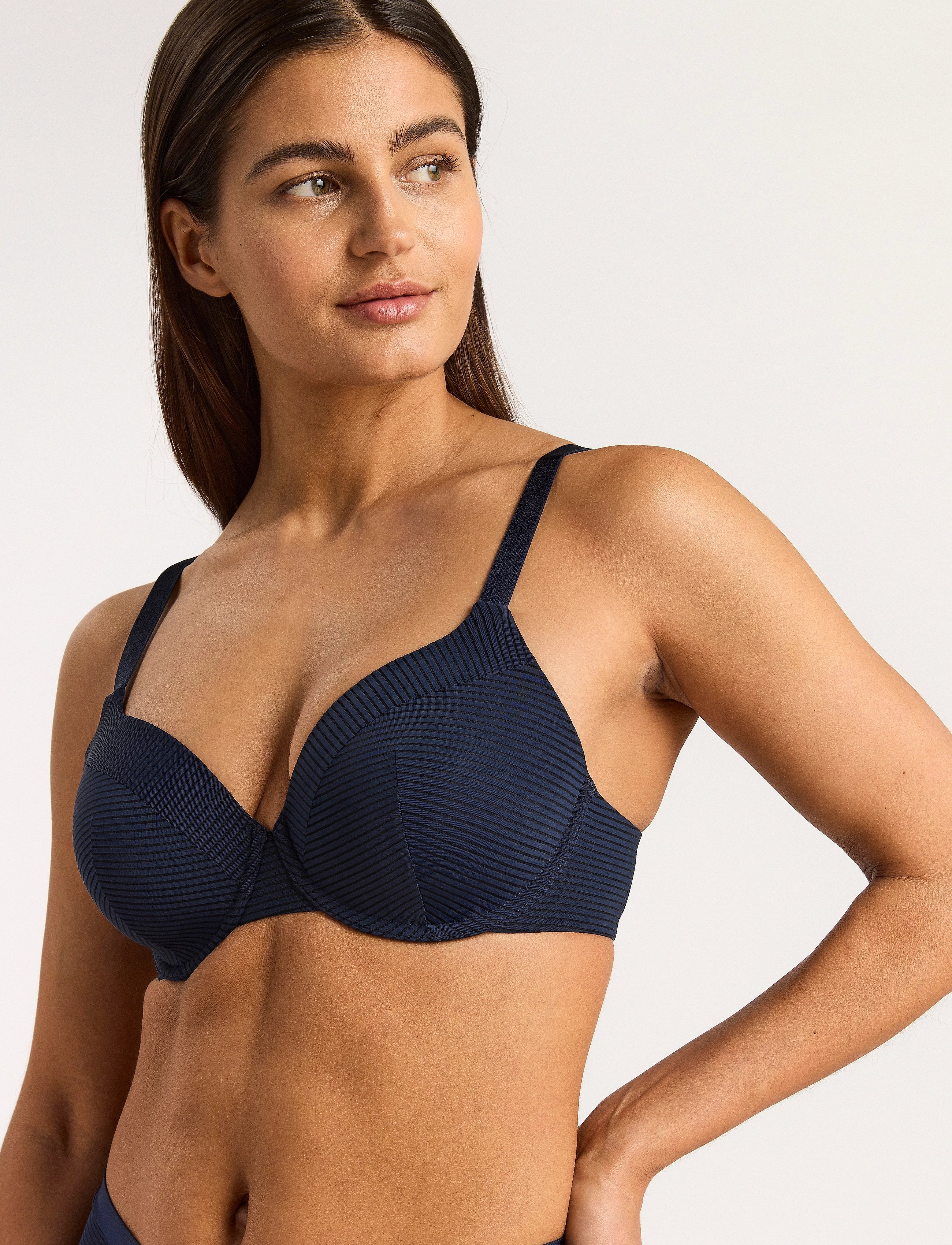 Lindex Bra Dahlia Micro Stripe, Kvinder, Mikro Stribet BH, Blå, Str: 75 B