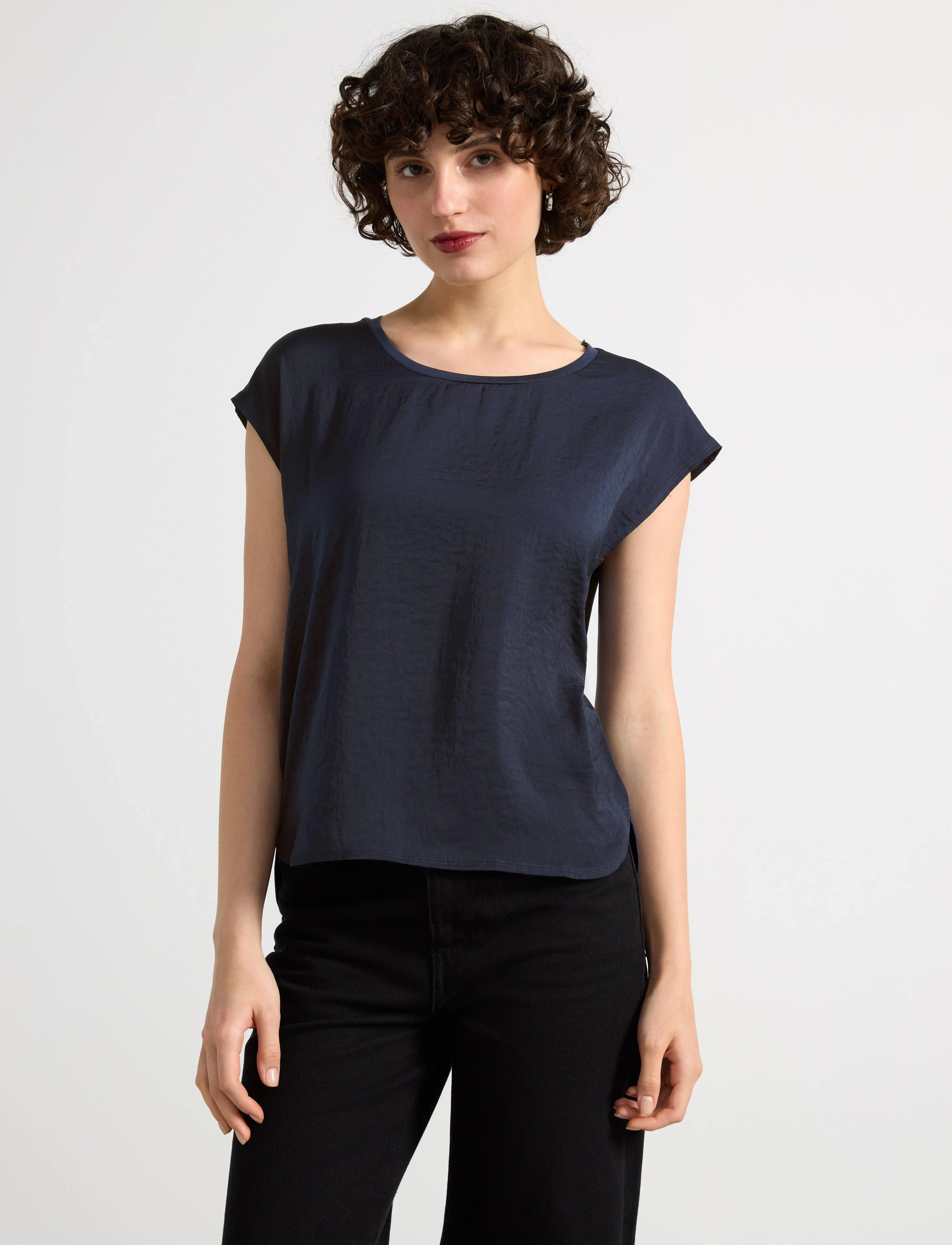 Lindex Top Natalie, Kvinder, Kortærmet Top, Navy, Str: L