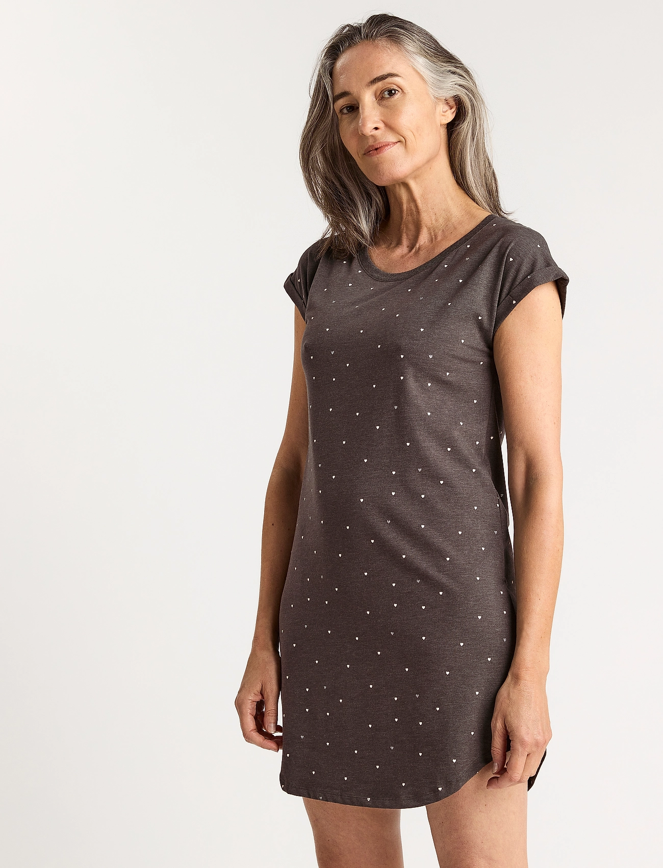 Lindex - Night Dress Big T Elisa AOP - nightdresses - dark grey melange - 0