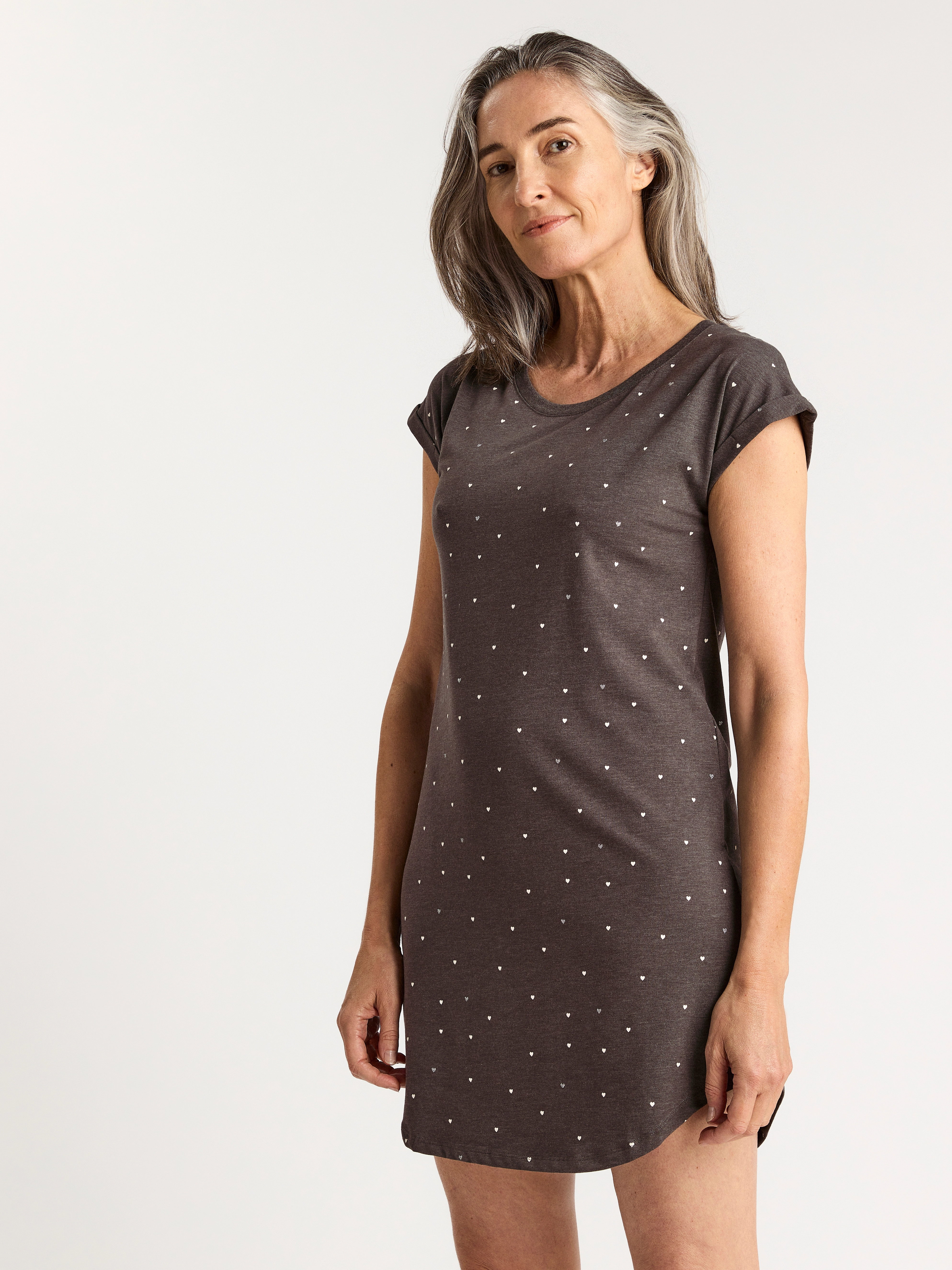 Lindex - Night Dress Big T Elisa AOP - dark grey melange - 2