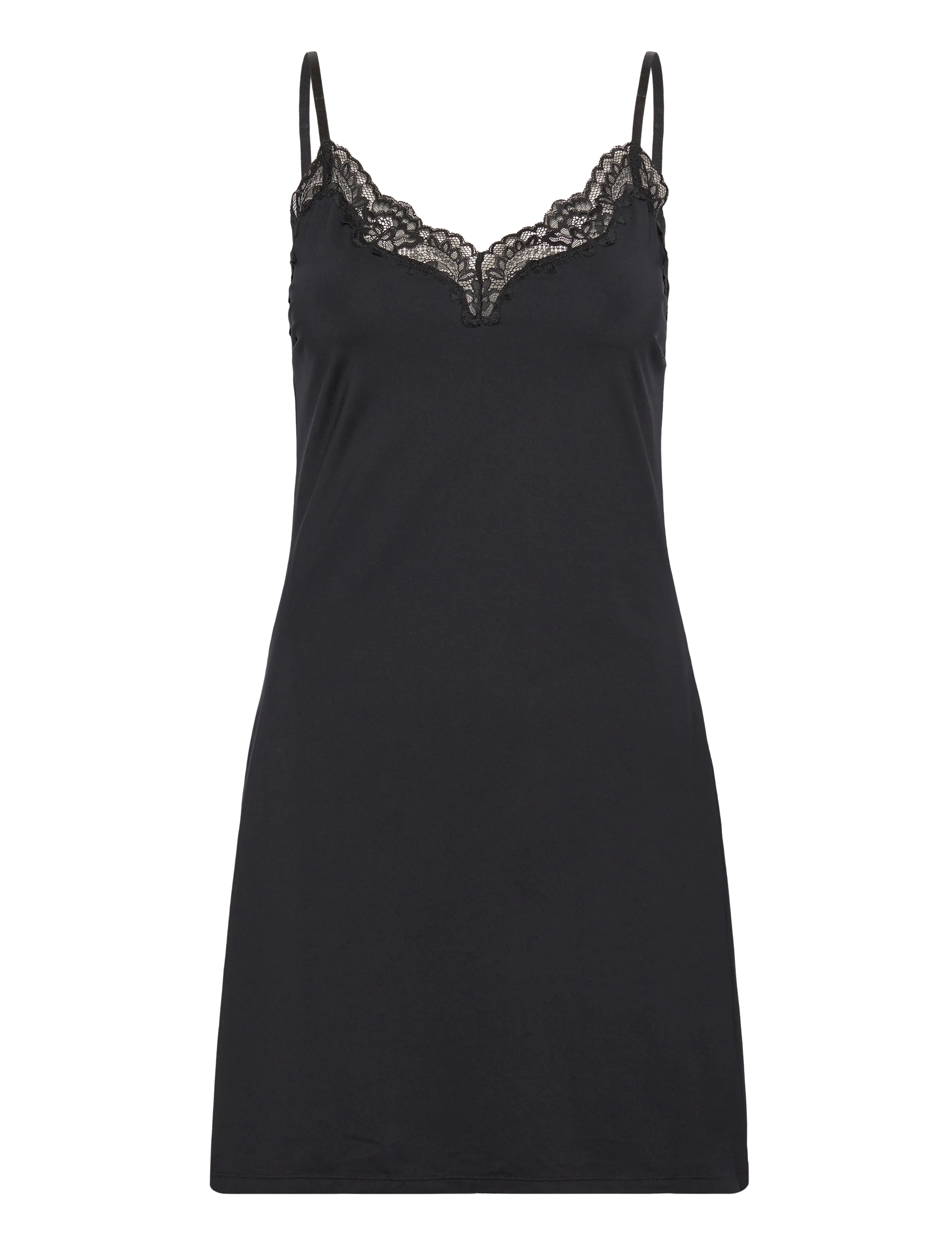 Slip dress Micro w lace trim A - BLACK