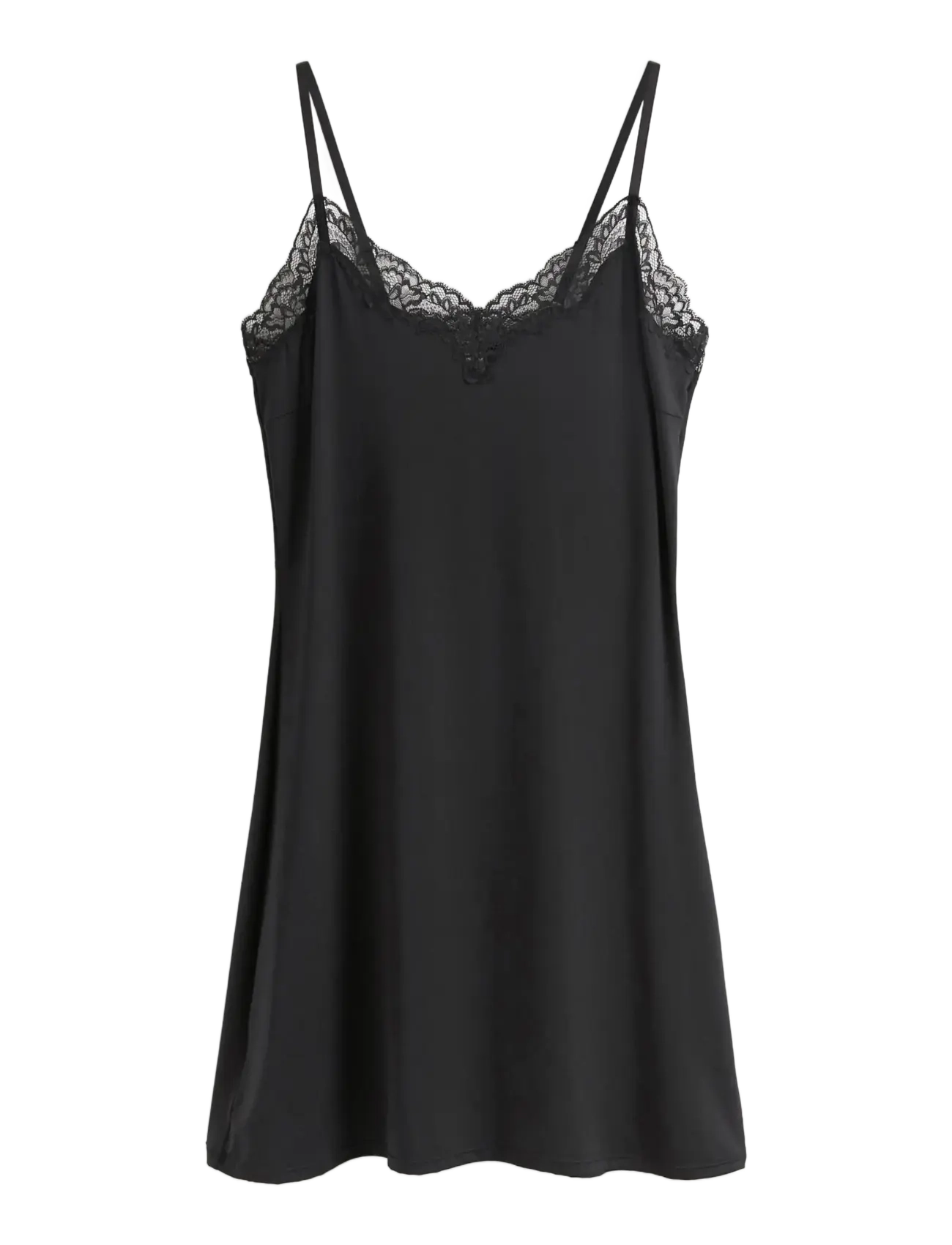 Lindex Slip dress Micro w lace trim A - Natkjoler - BLACK / black