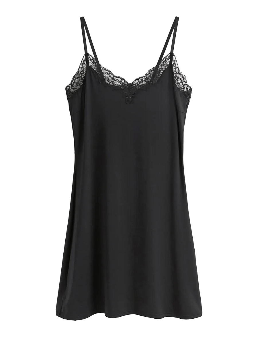 Lindex - Underslip with lace - nattlinnen - black - 1