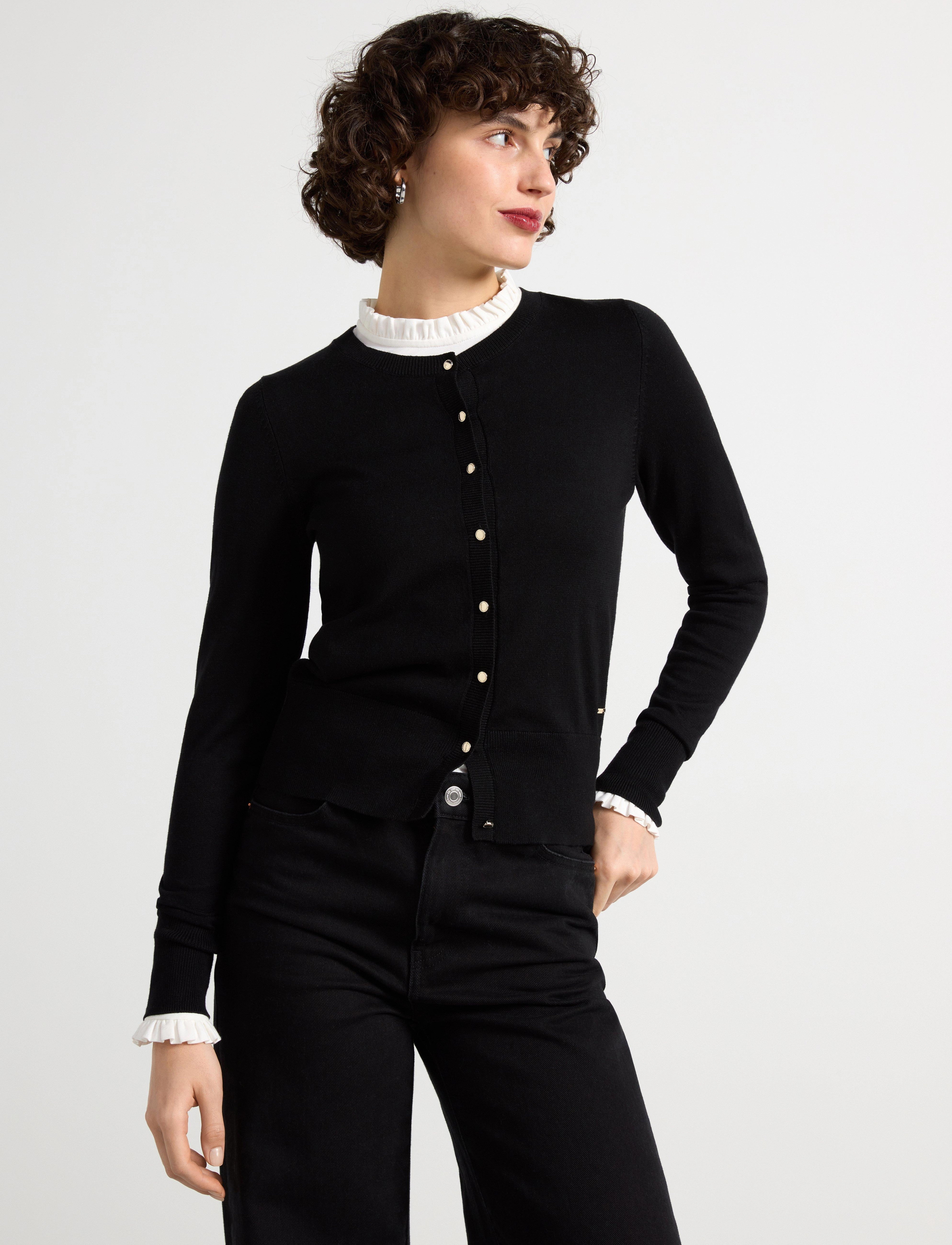 Lindex Fine-Knit Black Cardigan, Kvinder, Finstrikket Cardigan, Sort, Str: L