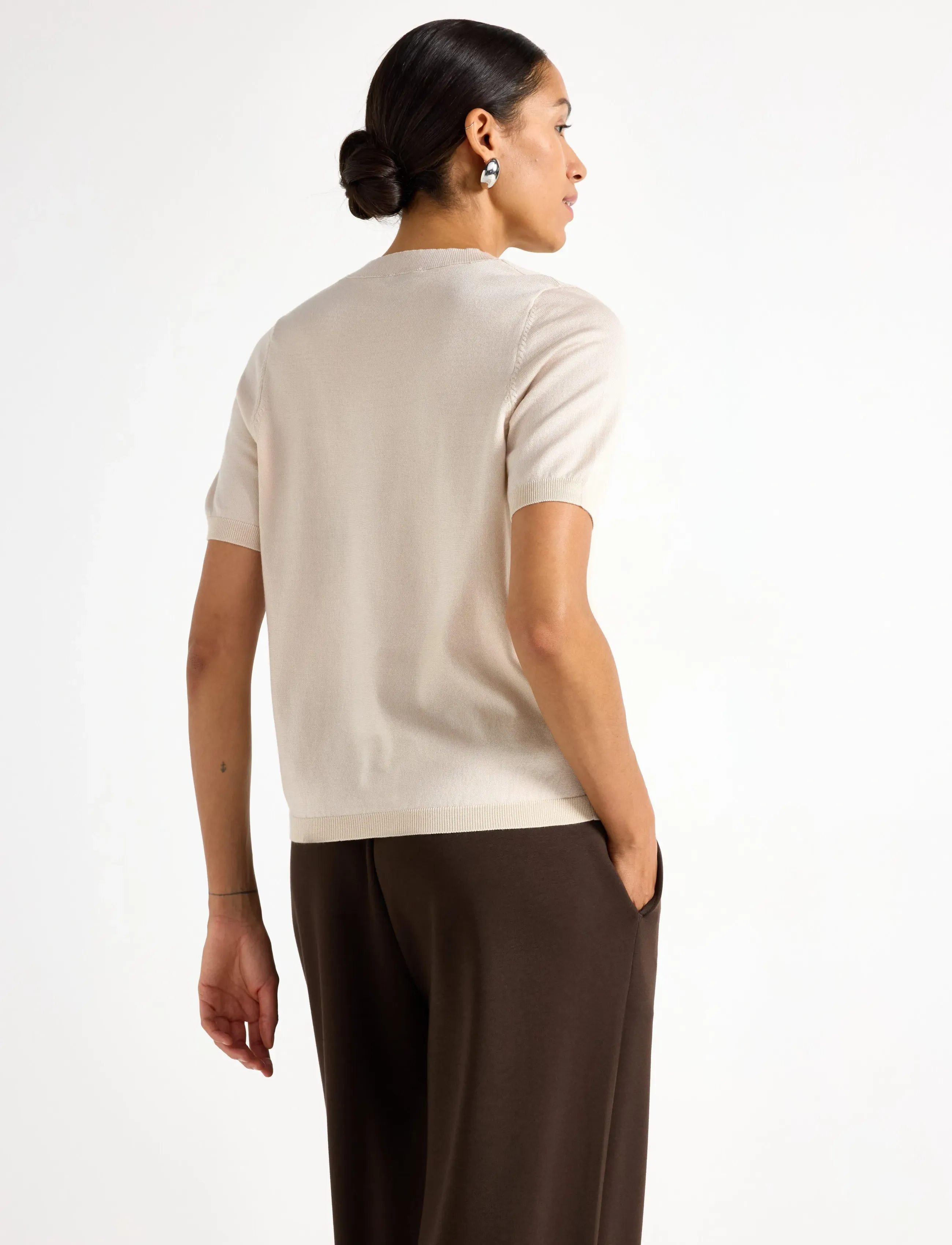 Lindex - Fine-knit top - t-shirts - light beige - 3
