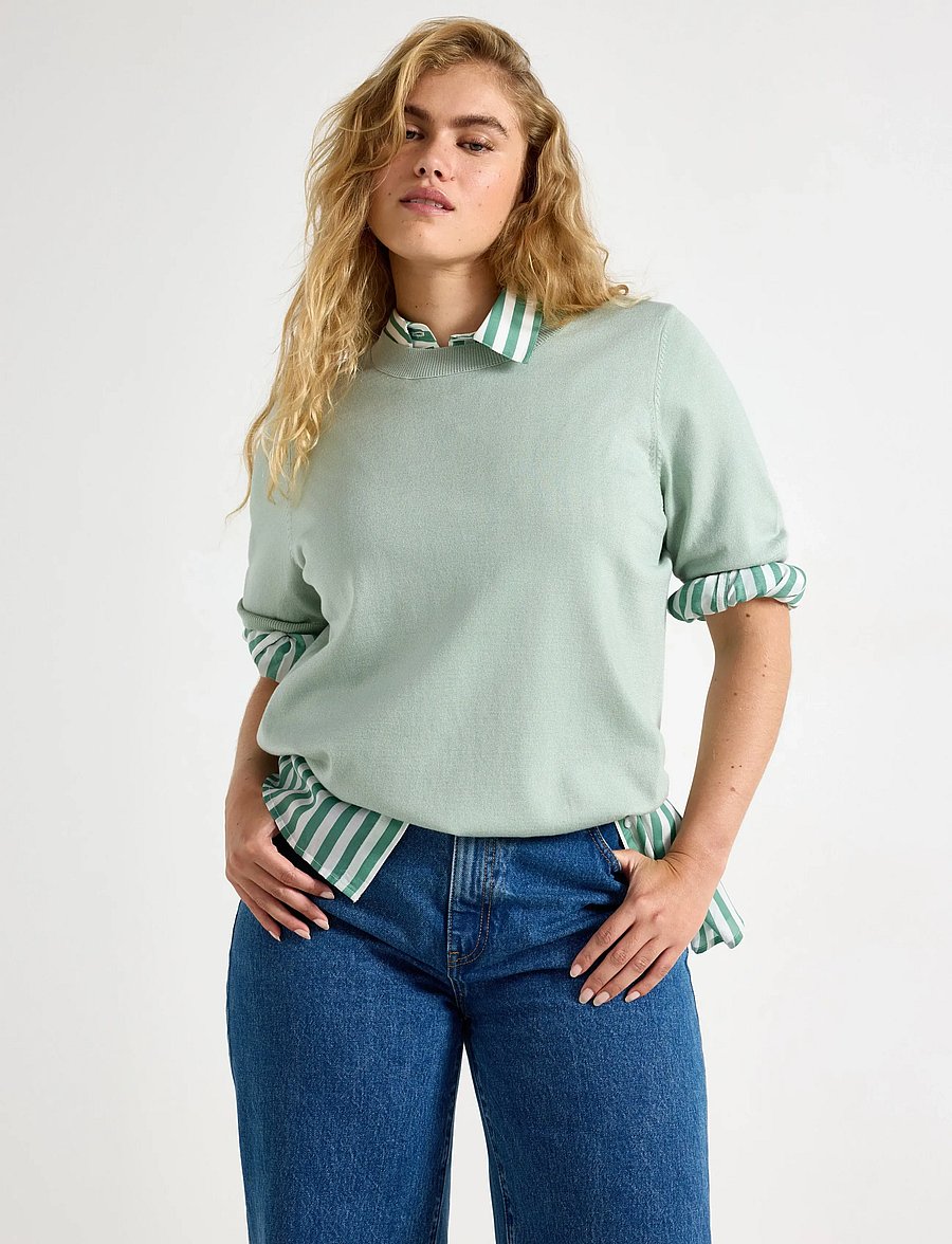 Lindex - Fine-knit top - t-särgid - light dusty green - 0