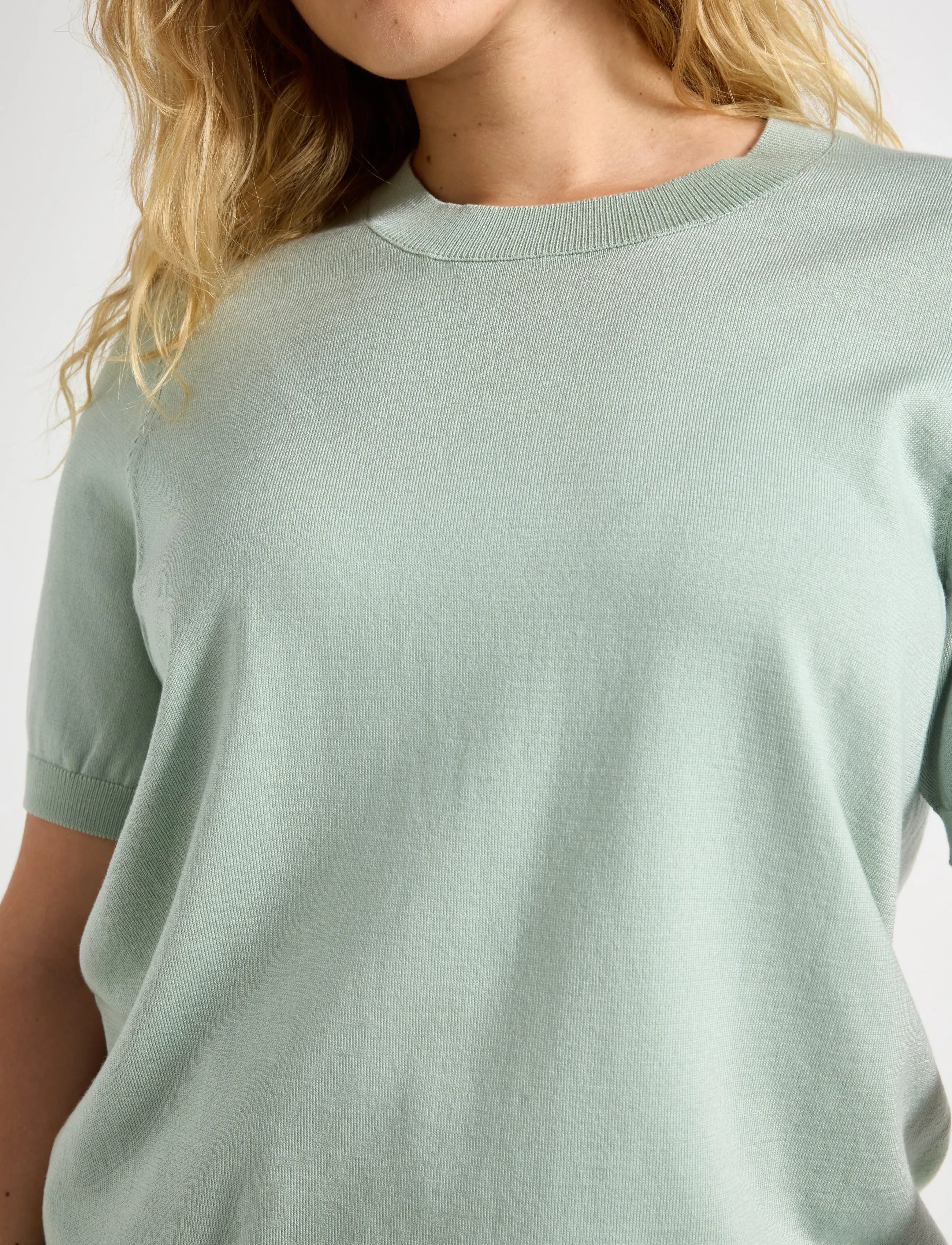 Lindex - Fine-knit top - t-shirts - light dusty green - 4