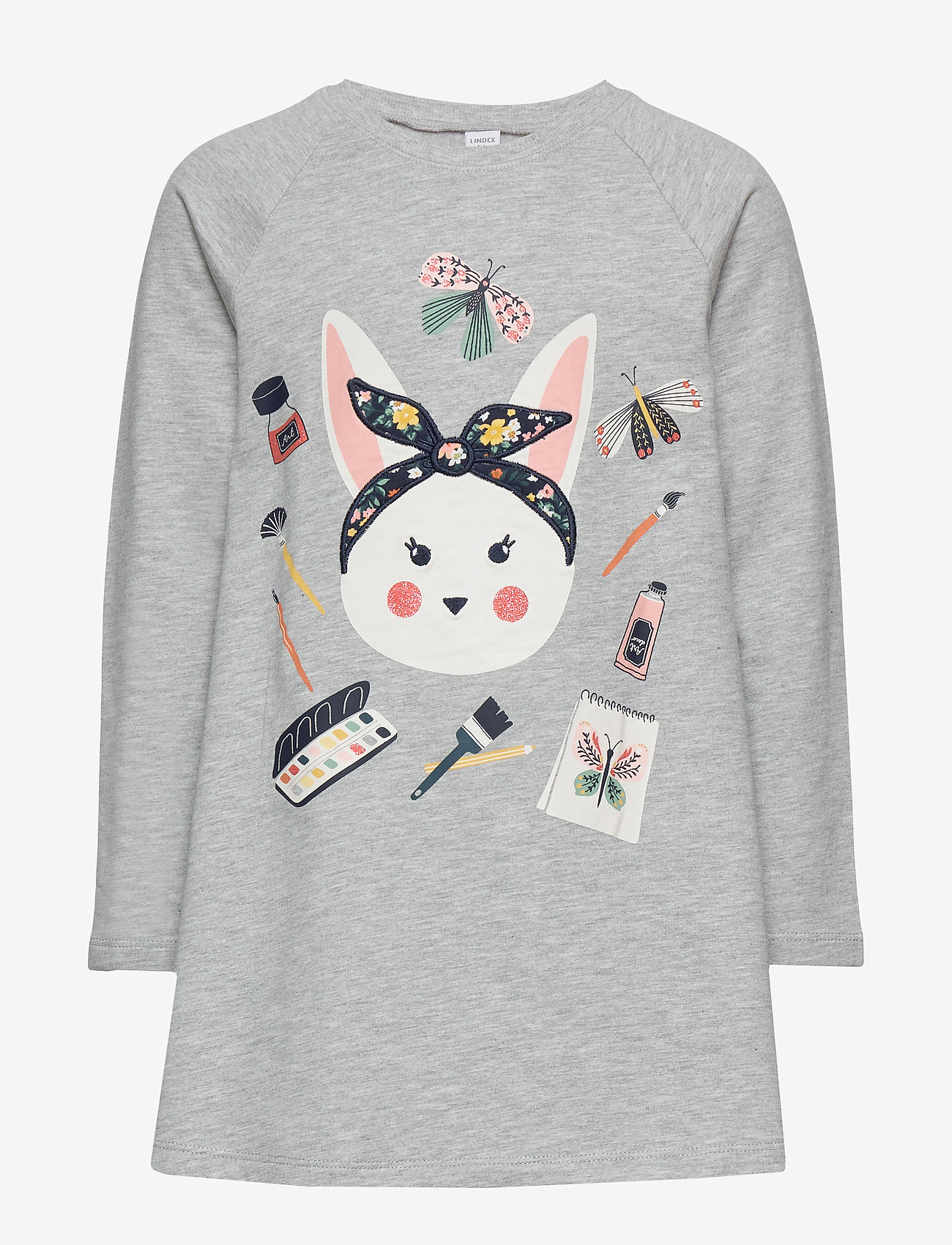 Lindex - Top long a line Sweet rabbit - light grey melange - 0
