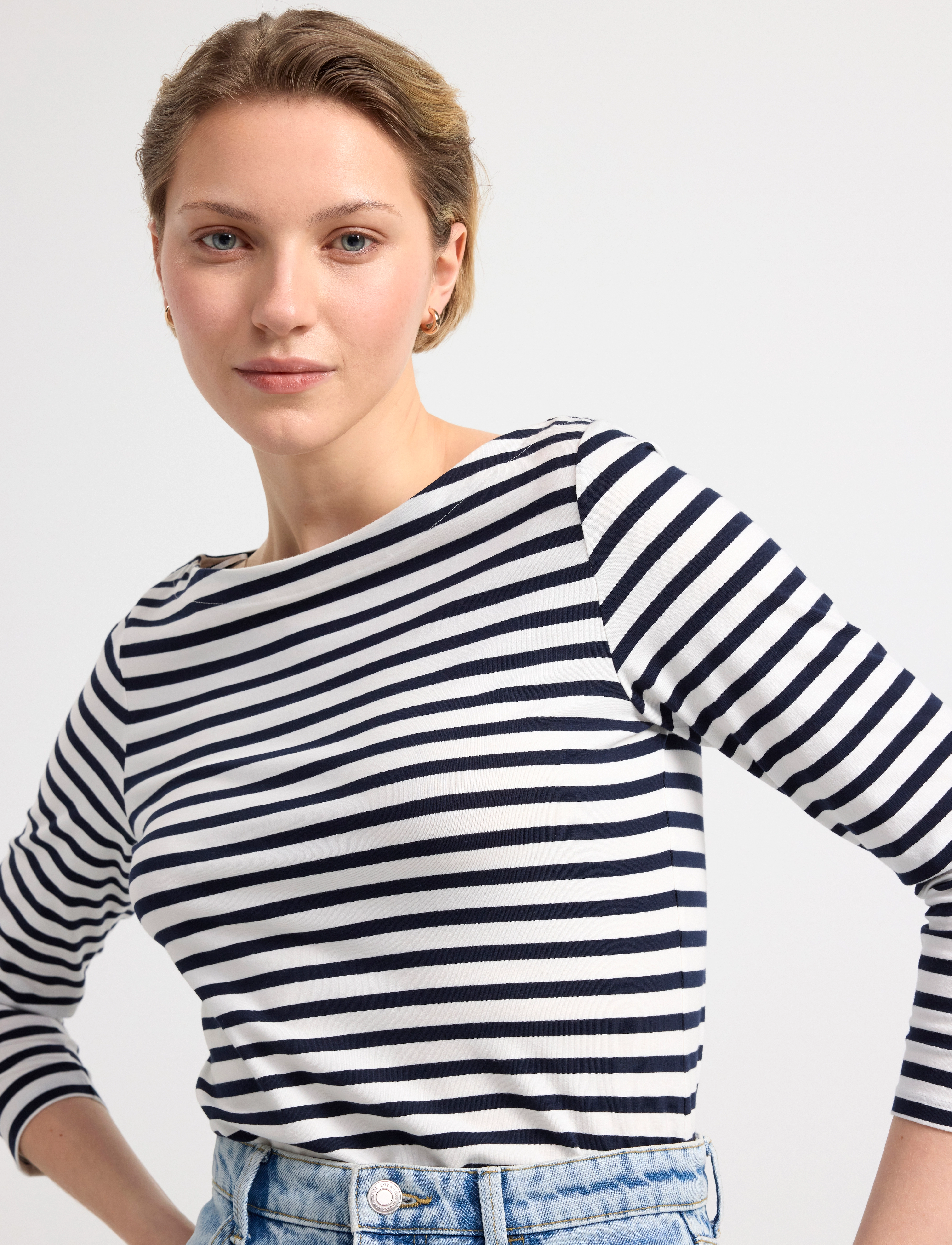 Lindex - Striped cotton top - langærmede toppe - dark blue - 5