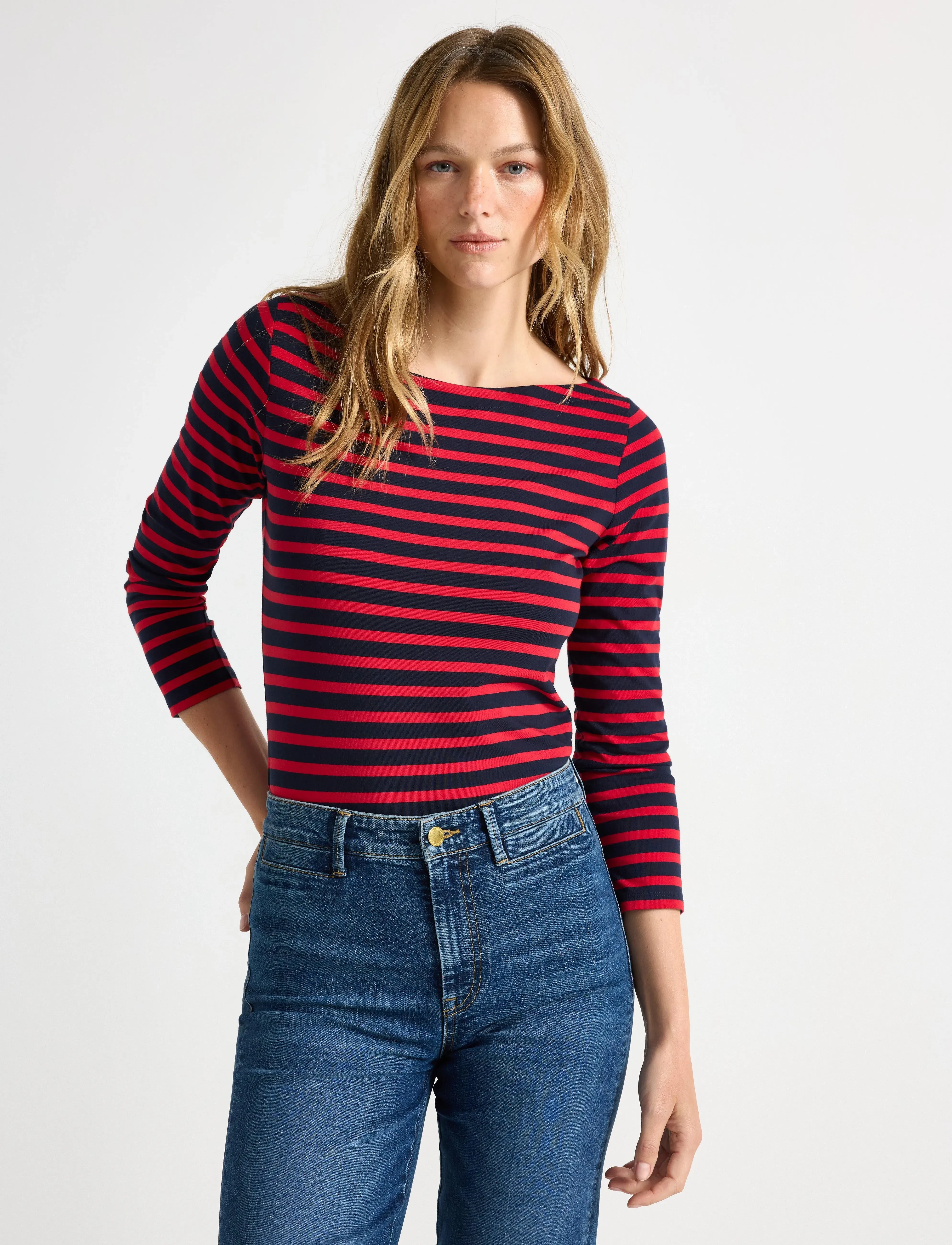 Lindex Striped Cotton Top, Kvinder, Stribet Langærmet Top, Rød, Str: XS