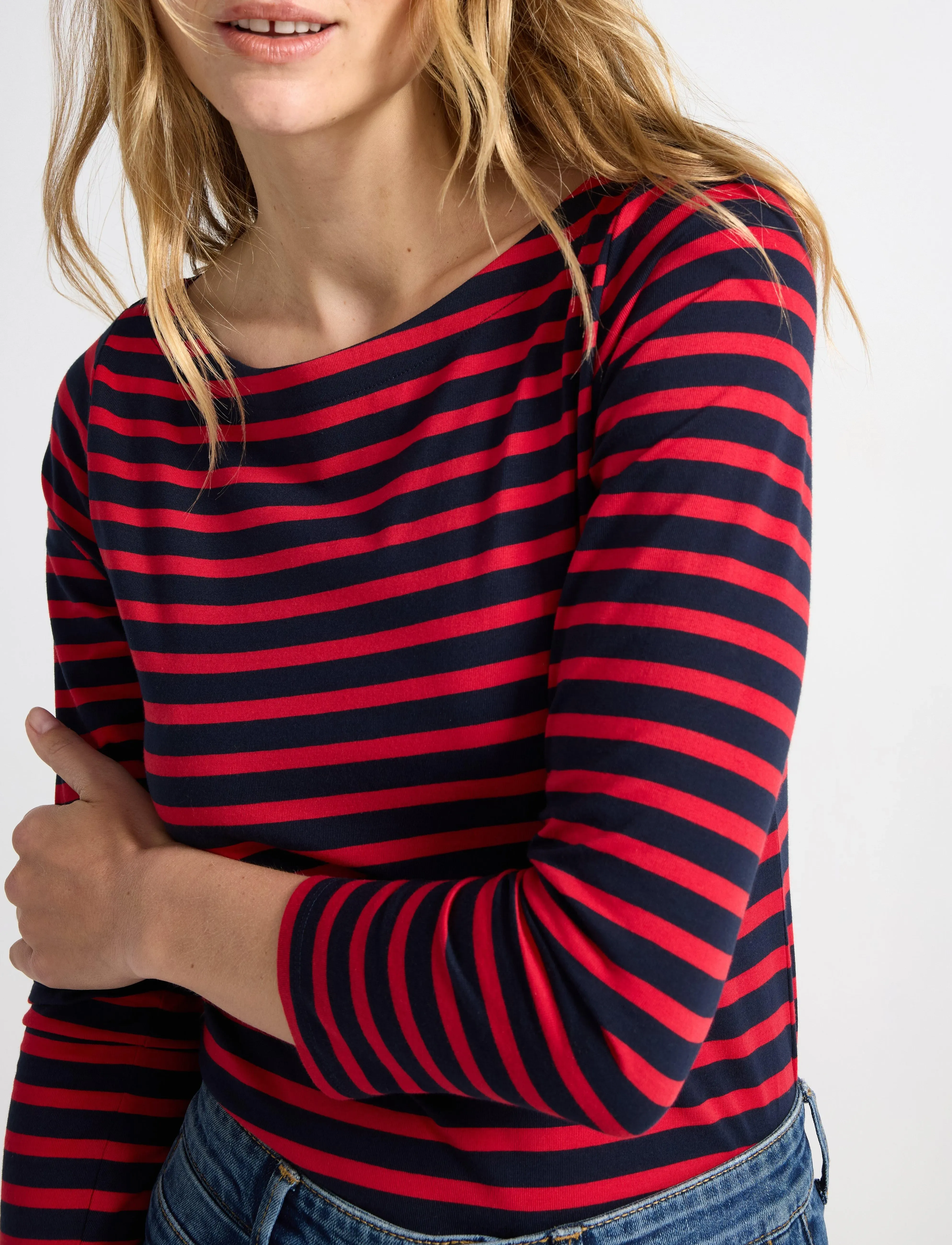 Lindex - Striped cotton top - langärmlige tops - red - 4