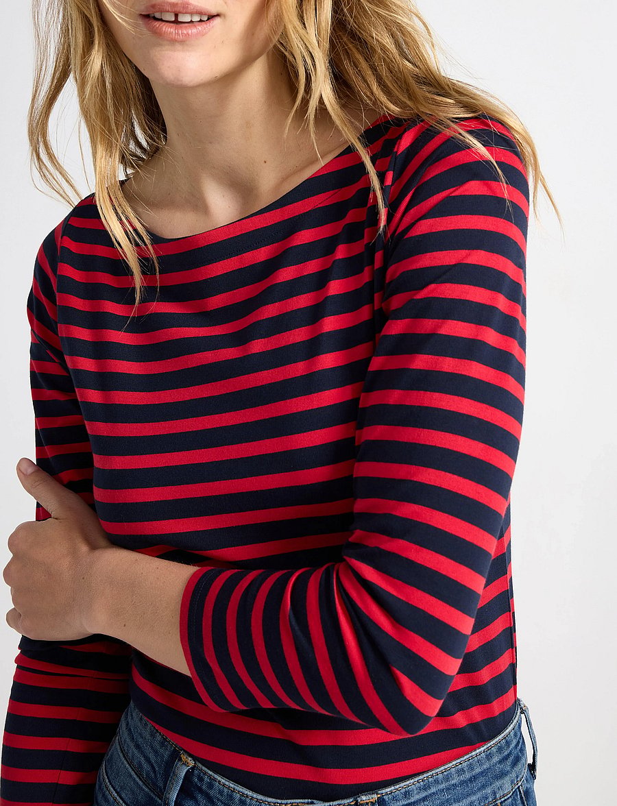 Lindex - Striped cotton top - langärmlige tops - red - 4