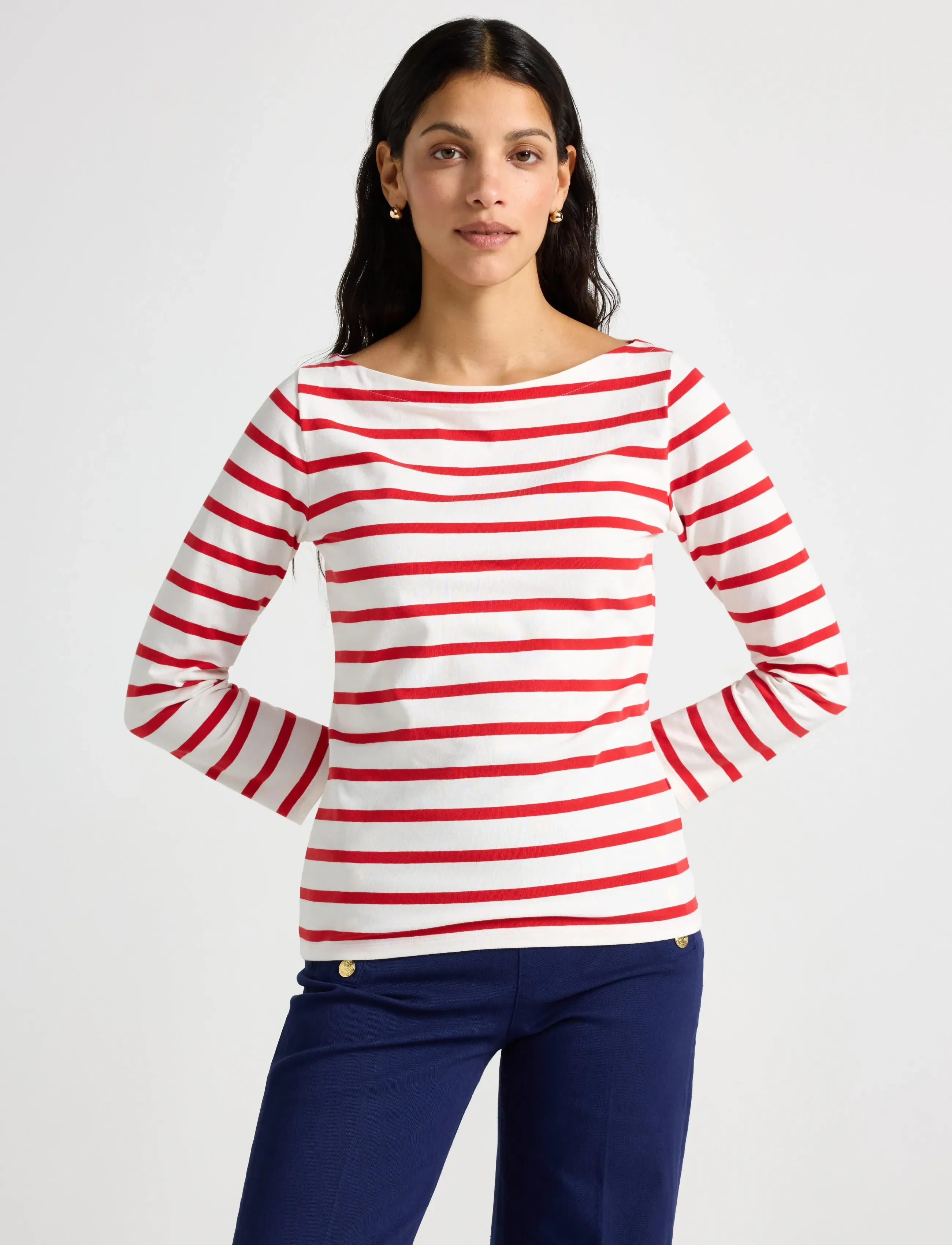 Lindex Striped Cotton Top, S, T-shirts & Oberteile, Rot - Long-sleeved, Frauen
