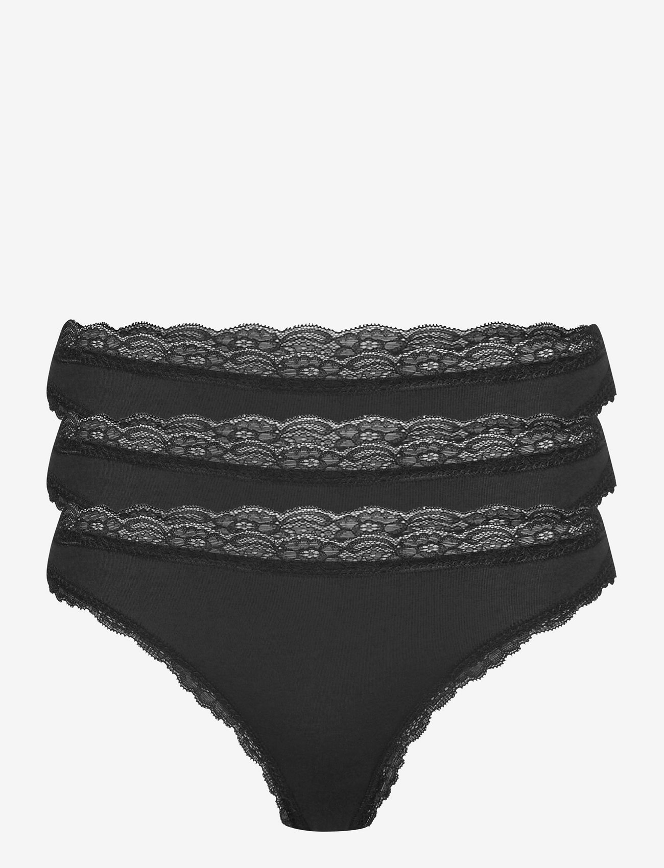 Lindex - Brief 3-p Em lace Thong reg co - black - 0
