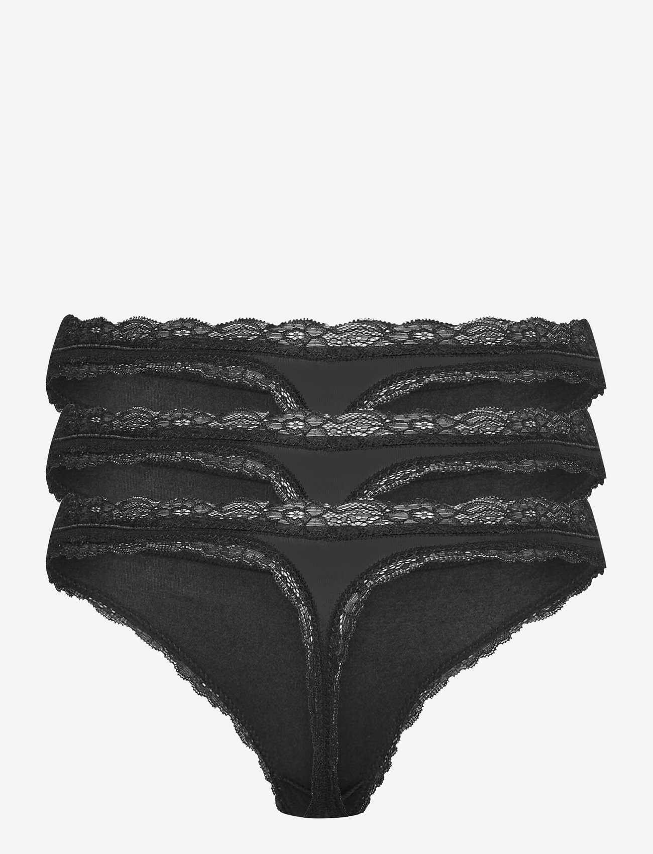 Lindex - Brief 3-p Em lace Thong reg co - black - 2