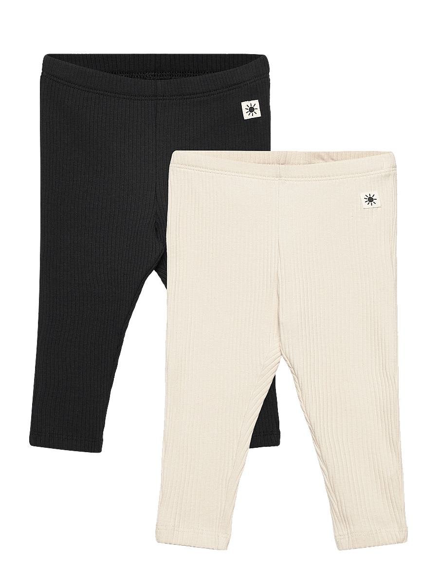 Lindex - Leggings basic rib 2 pack - hosen-multipack - off black - 0