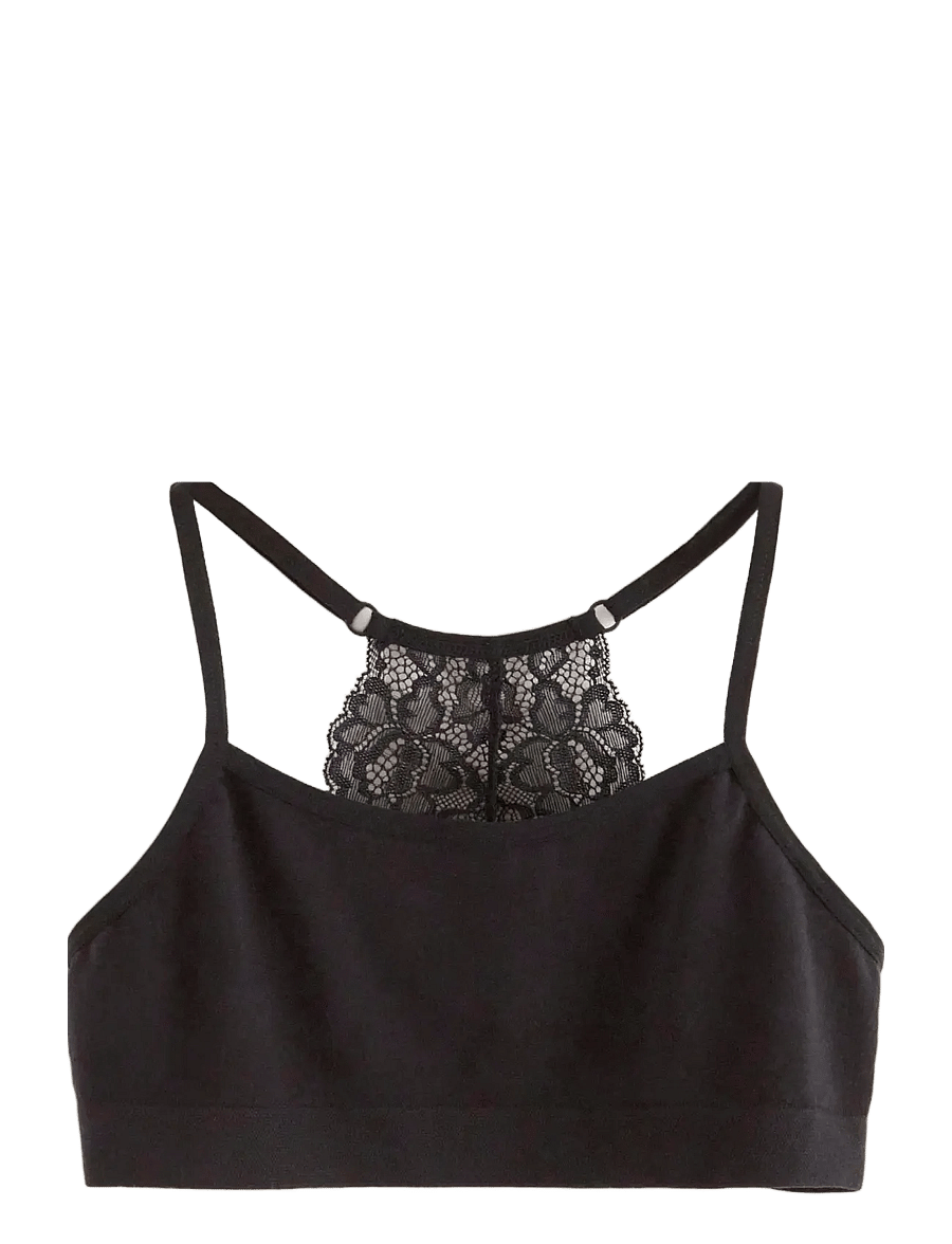 Lindex - Short seamless top with lace - oberteile - black - 0