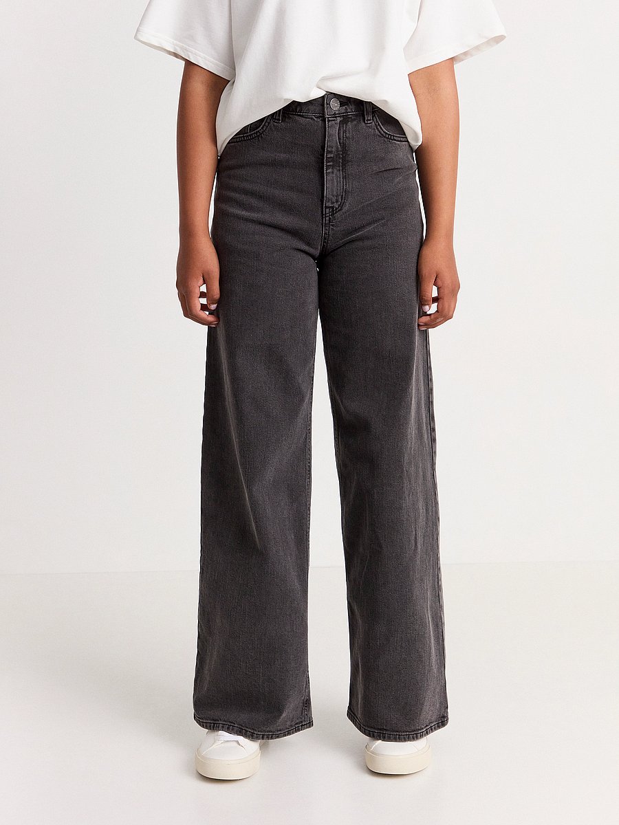 Lindex - Trousers denim Viola black ext - hosen mit weitem bein - black - 0