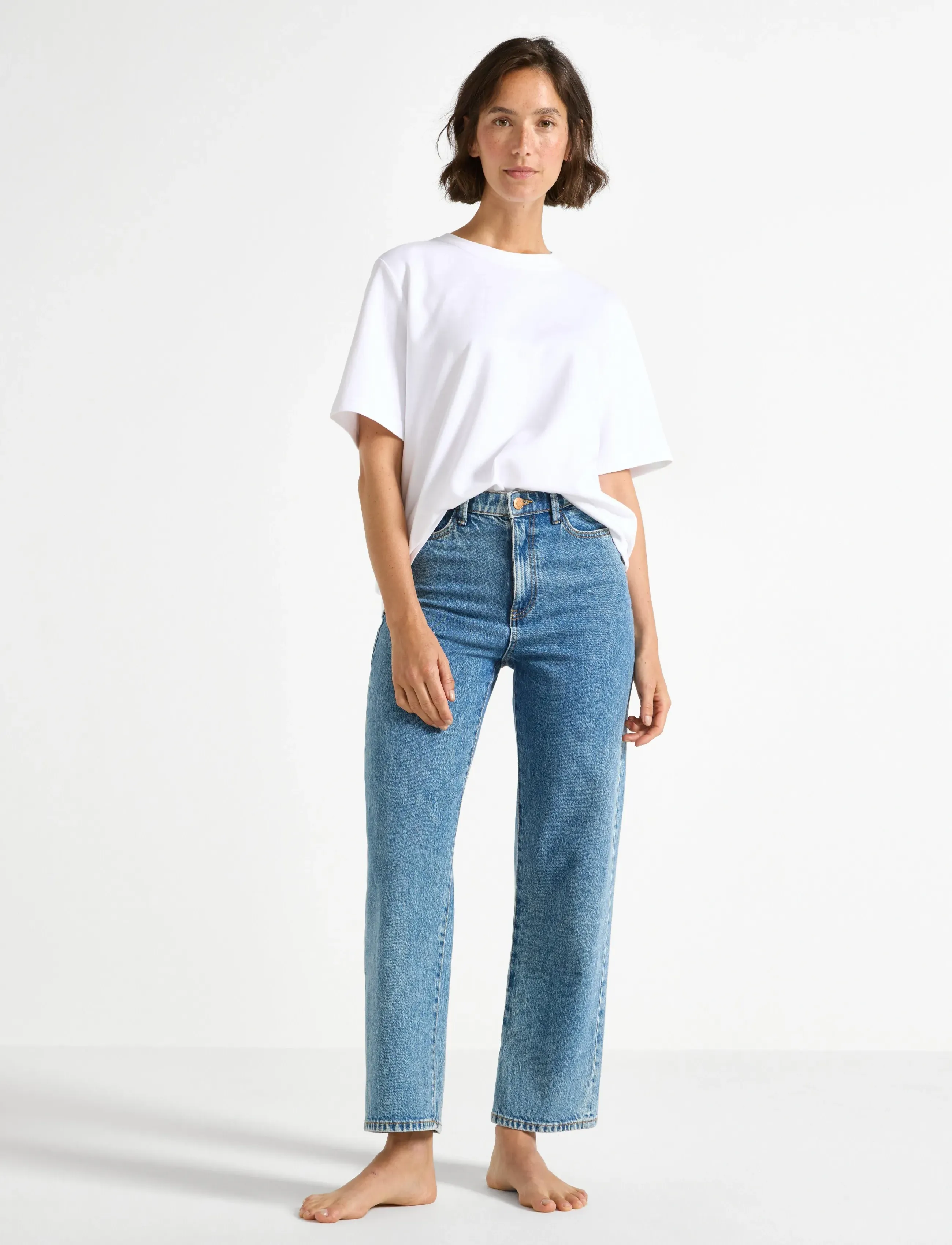 Lindex WIDE Hanna cropped jeans with light stretch - Transitional Layering - DENIM BLUE / blue