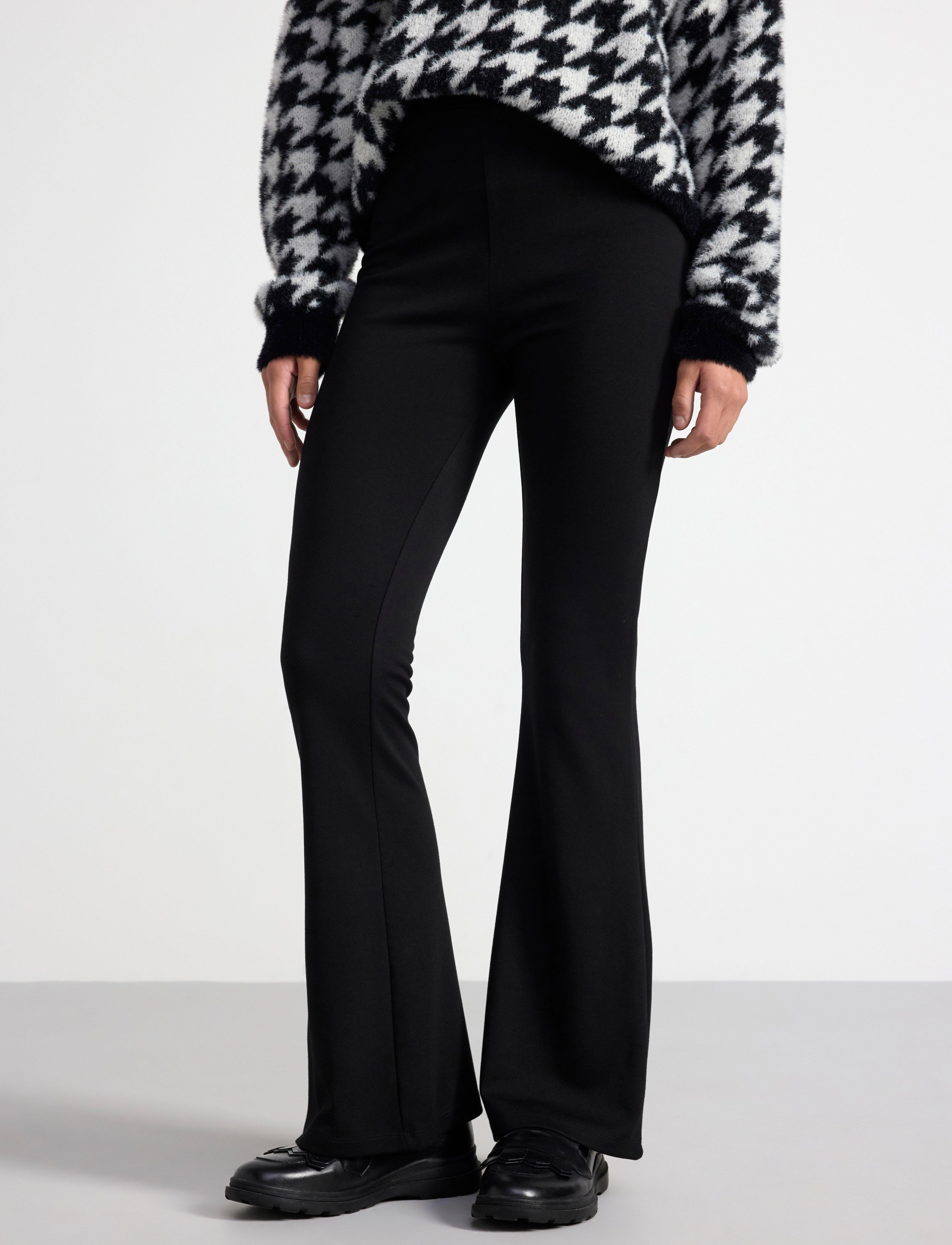 Lindex Flared Jersey Trousers With High Waist, Børn, Højtaljede Trompetbukser, Sort, Str: 128