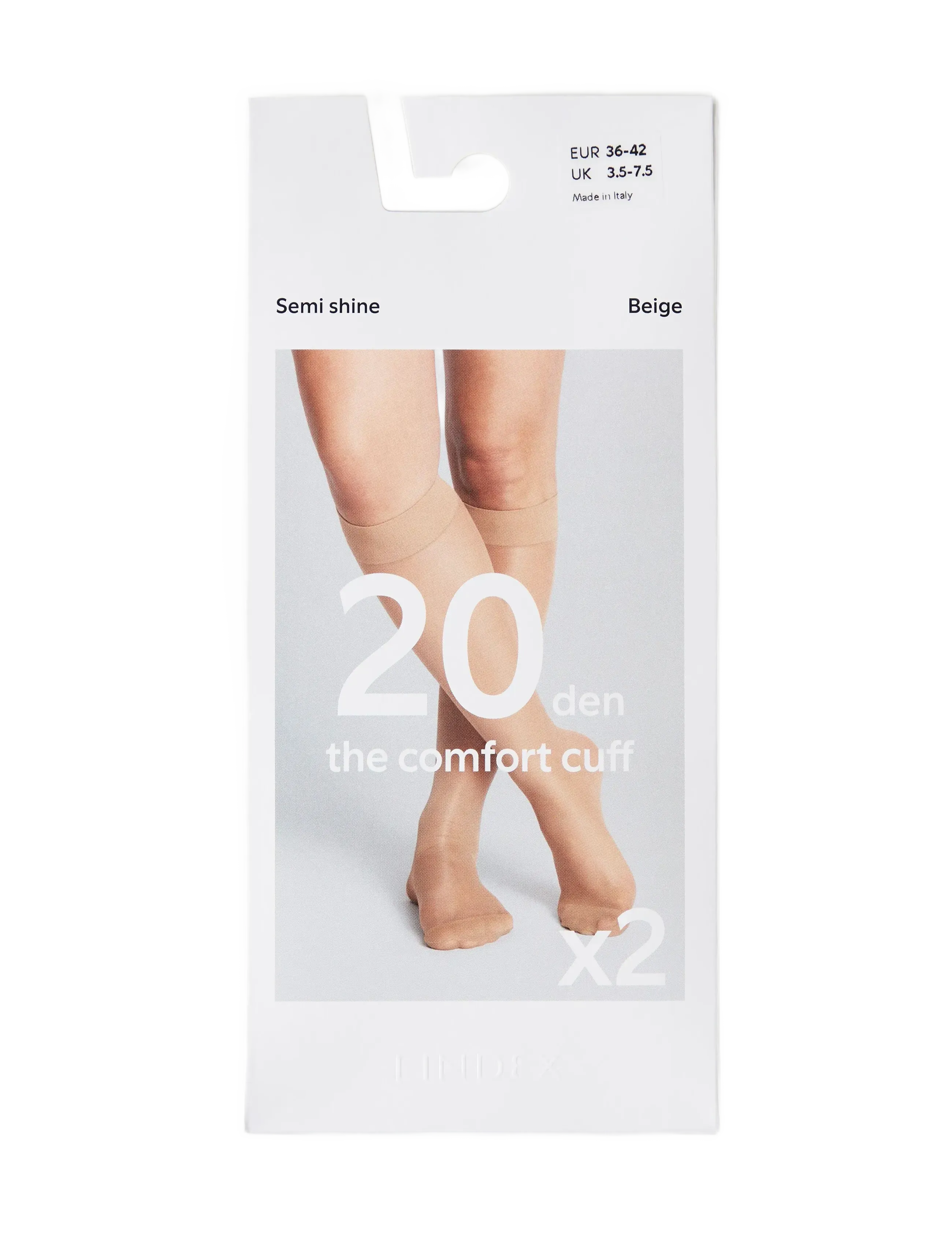 Lindex - 2-pack knee-high socks 20 denier - knæstrømper - beige - 2