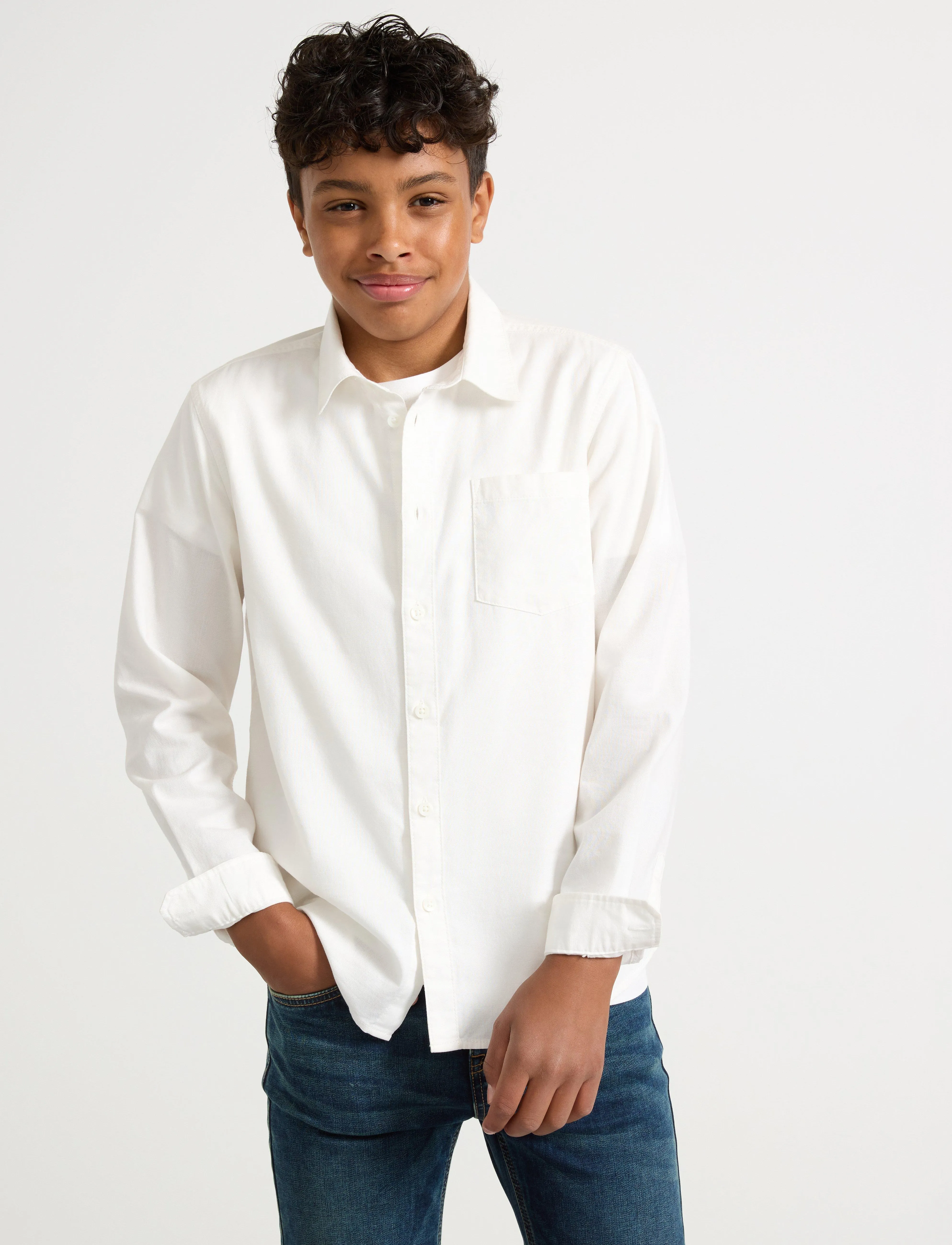 Lindex Shirt Oxford, Oxford Skjorte, Hvid, Str: 128