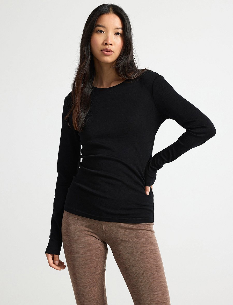Lindex - Long sleeve top in merino wool - black - 0