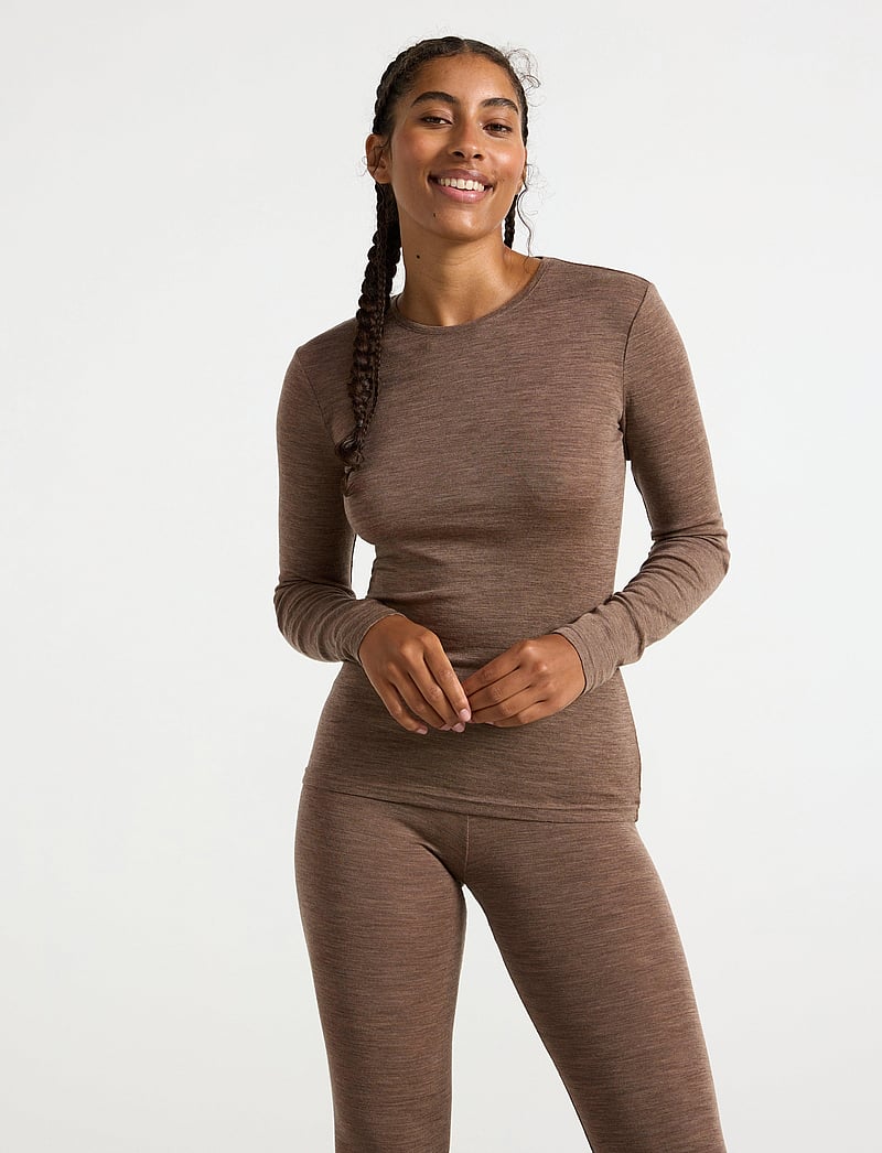 Lindex - Top merino wool LS - overdele - brown melange - 0