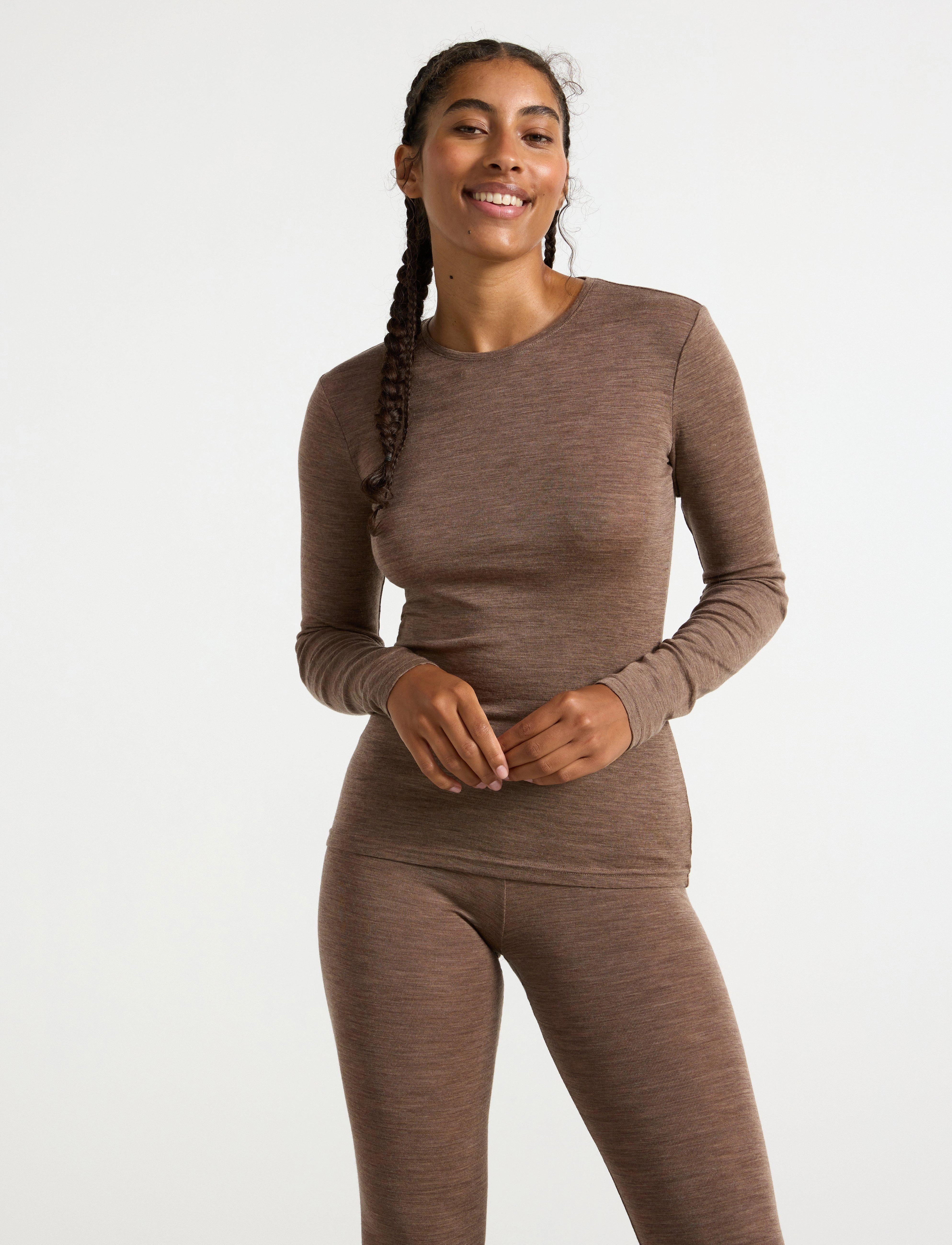 Lindex Long sleeve top in merino wool - Överdelar - BROWN MELANGE / beige