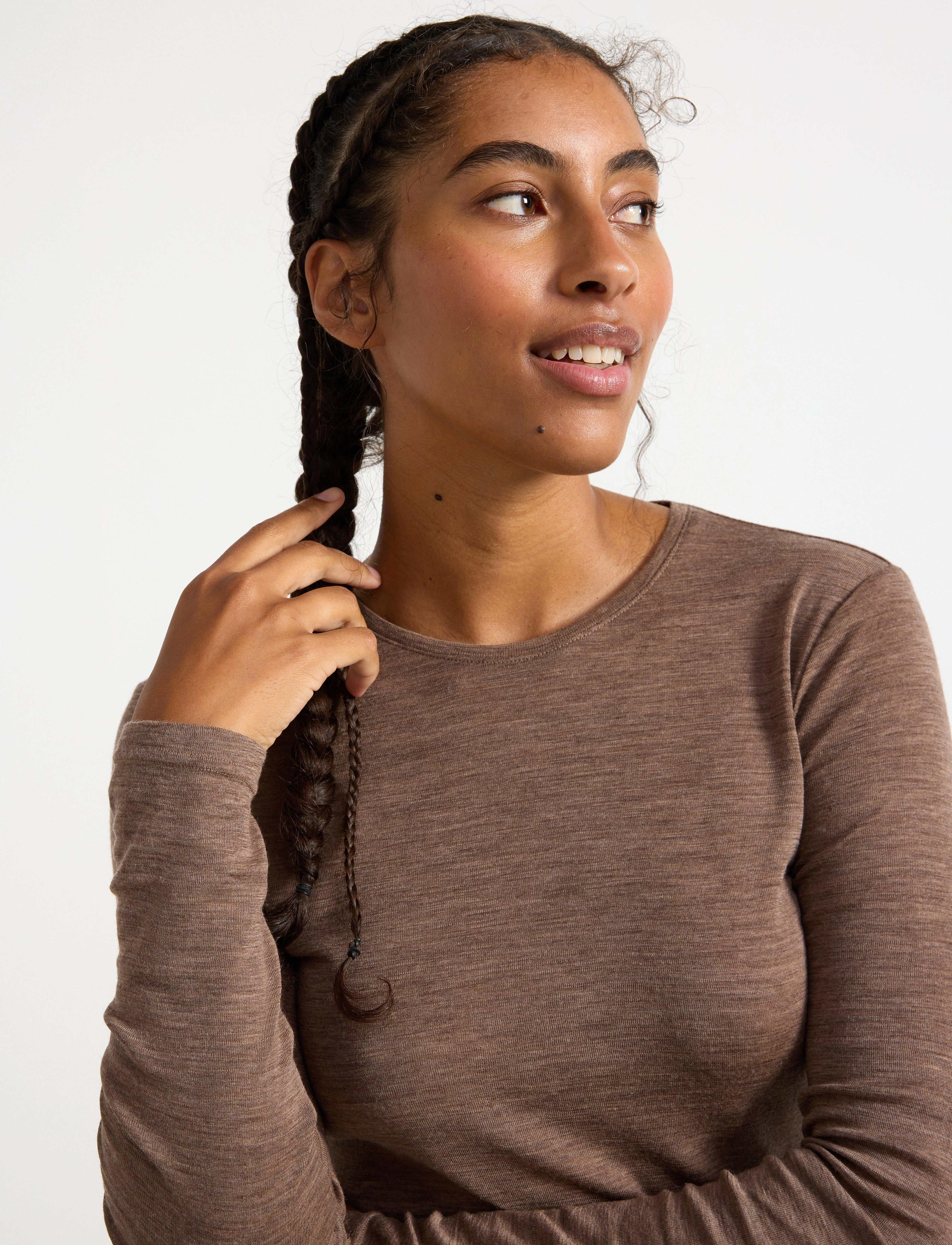 Lindex - Long sleeve top in merino wool - brown melange - 4