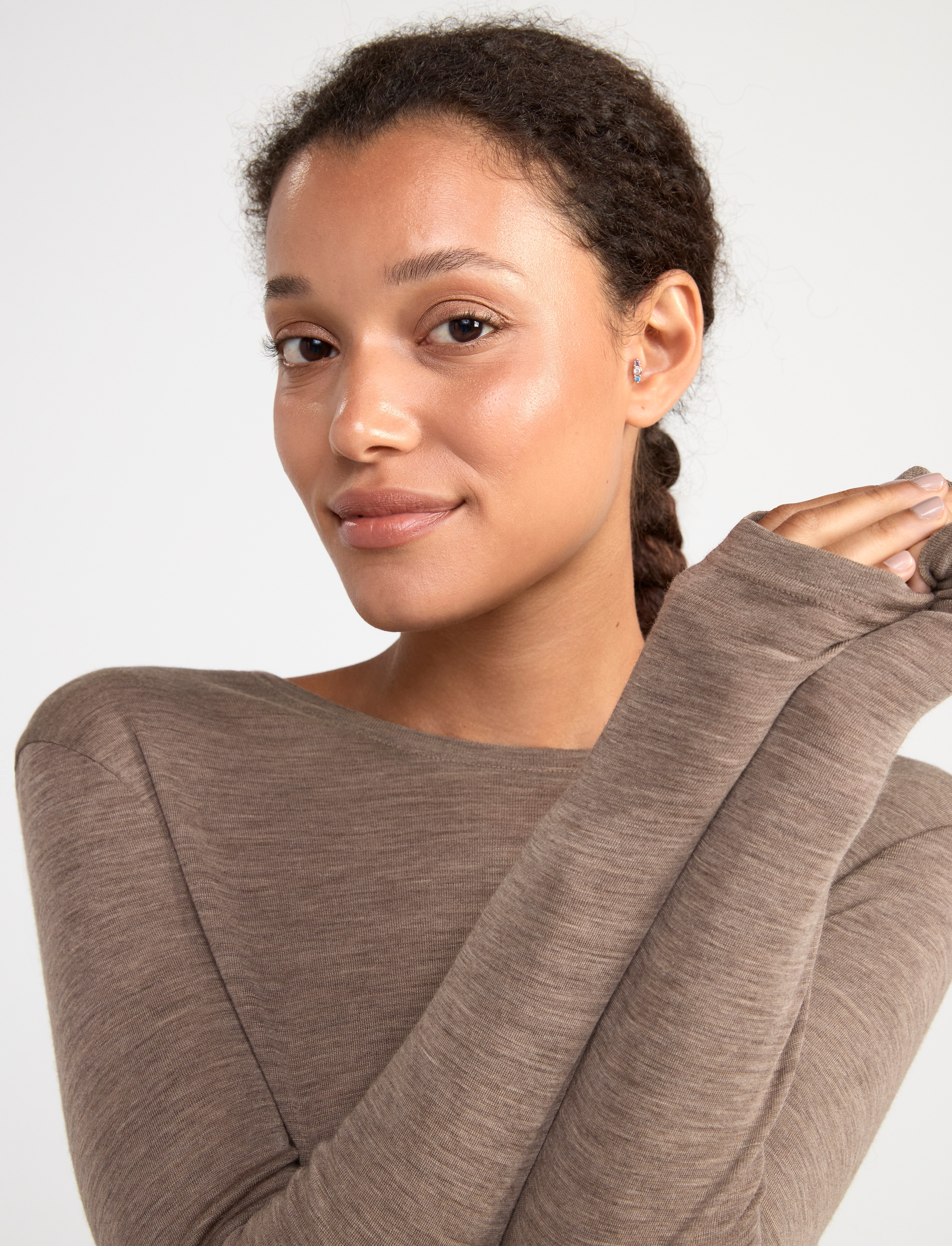 Lindex - Long sleeve top in merino wool - brown melange - 5
