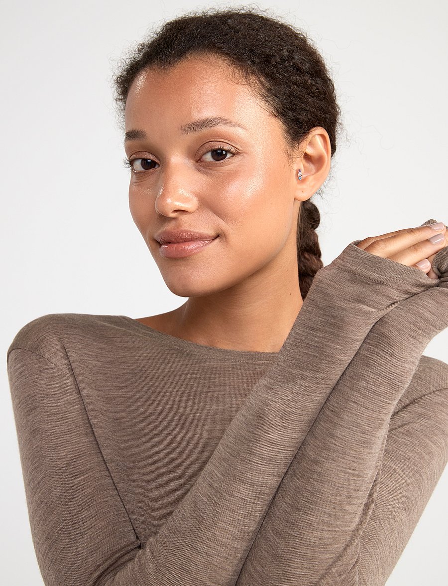 Lindex - Long sleeve top in merino wool - brown melange - 5