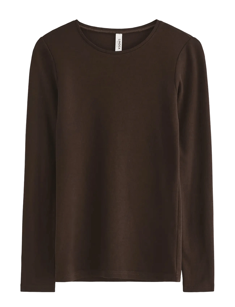 Lindex - Long sleeve top in merino wool - overdele - dark brown - 0