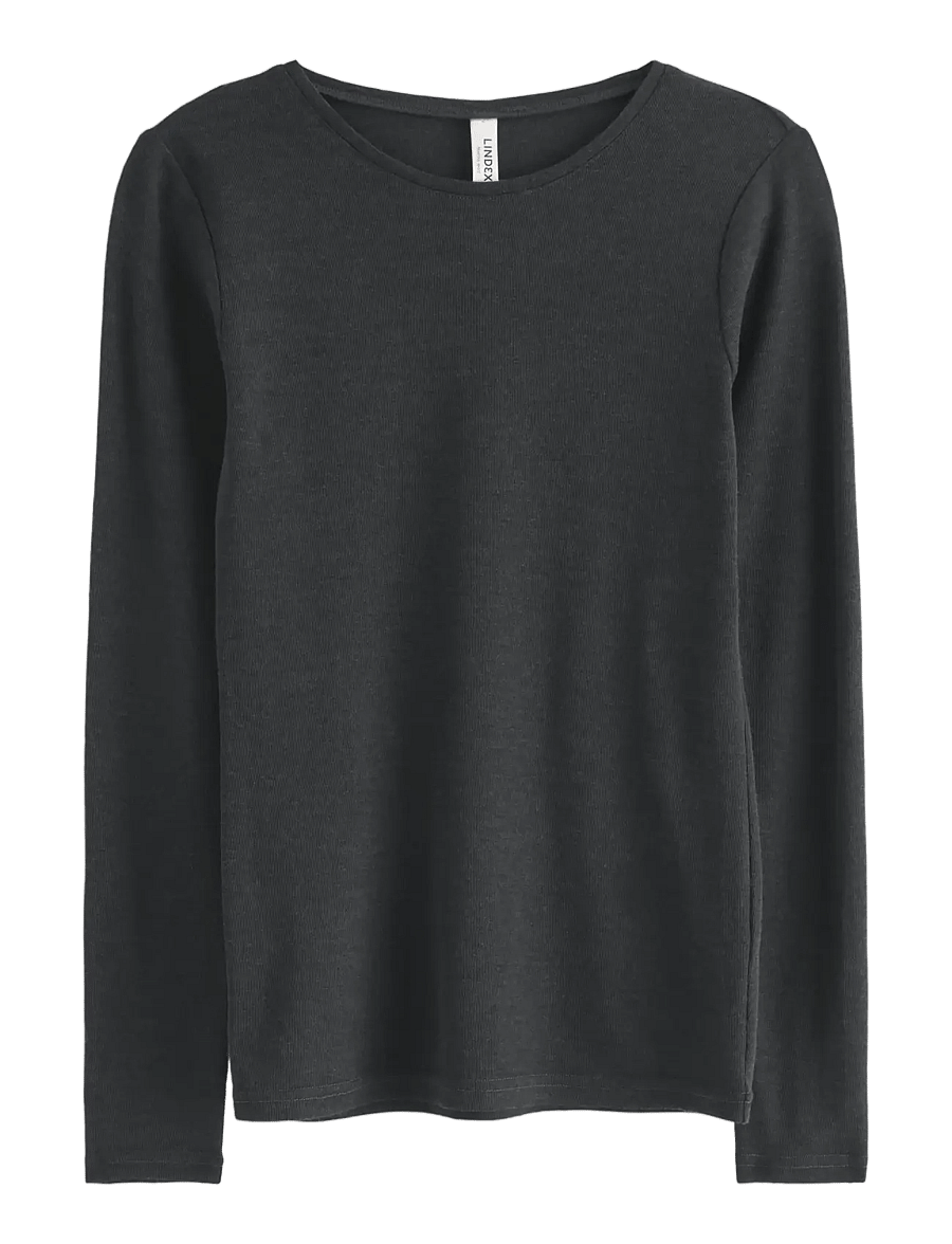 Lindex - Long sleeve top in merino wool - overdele - dark dusty grey - 0
