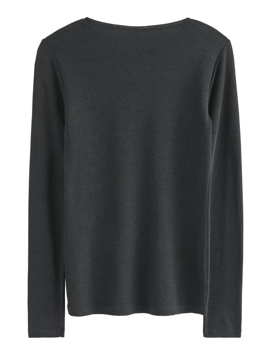 Lindex - Long sleeve top in merino wool - overdele - dark dusty grey - 1