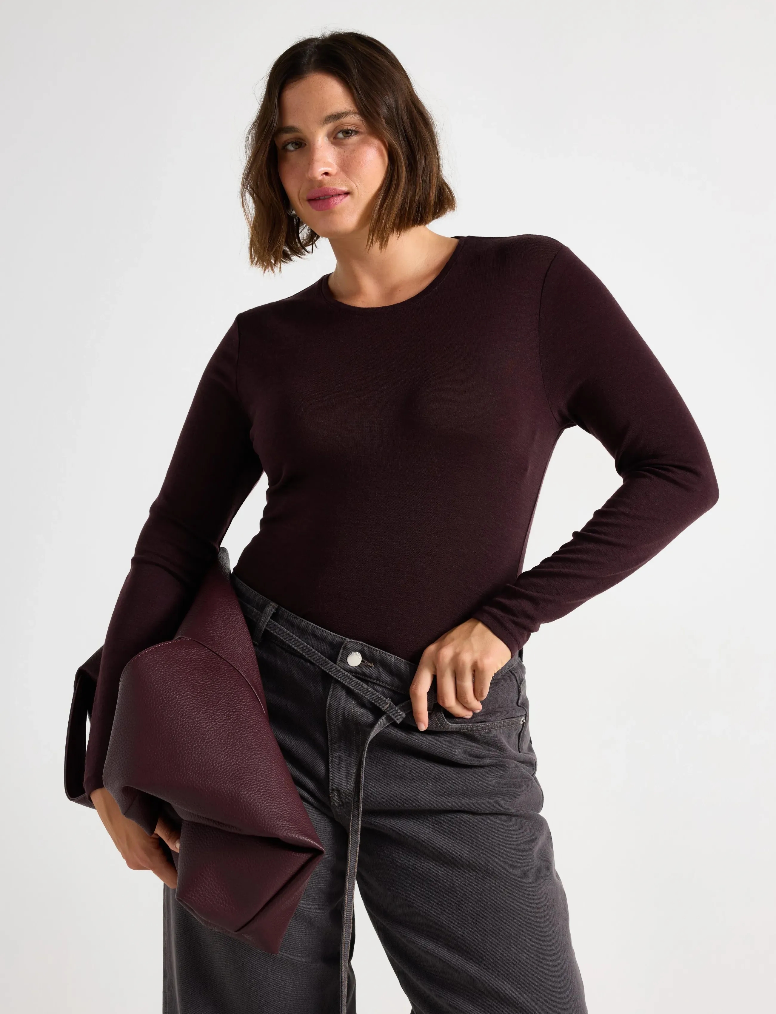 Lindex Top merino wool LS - Lindex - DARK DUSTY RED / burgundy
