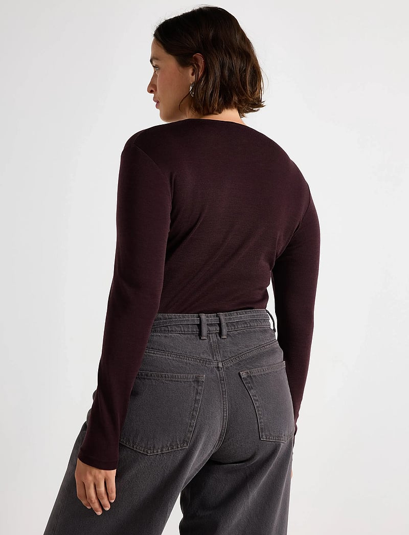 Lindex - Top merino wool LS - yläosat - dark dusty red - 3