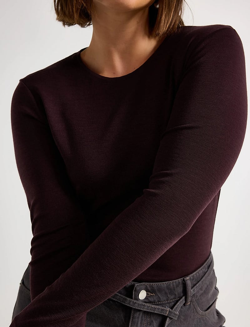Lindex - Top merino wool LS - yläosat - dark dusty red - 4