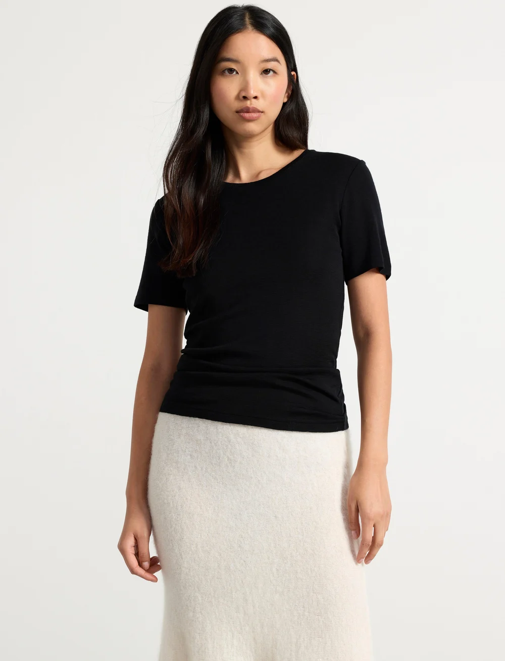 Lindex - Top merino wool SS - t-shirts - black - 0