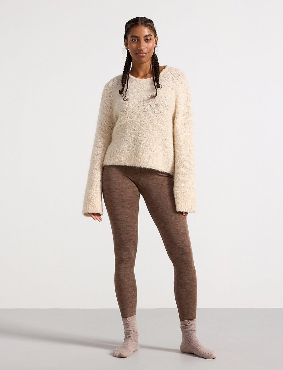 Lindex - Leggings in merino wool - leggings - brown melange - 0
