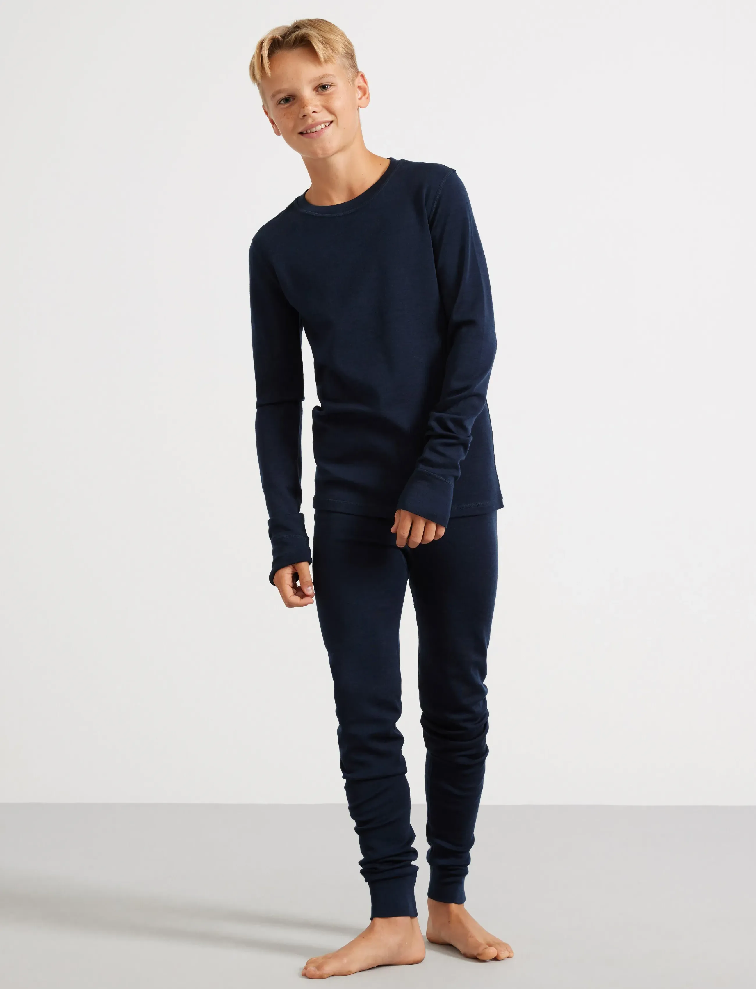 Lindex Long Johns Merino Uni Big Soli, Kinder, Lange Unterhose, Marineblau, Gr.128