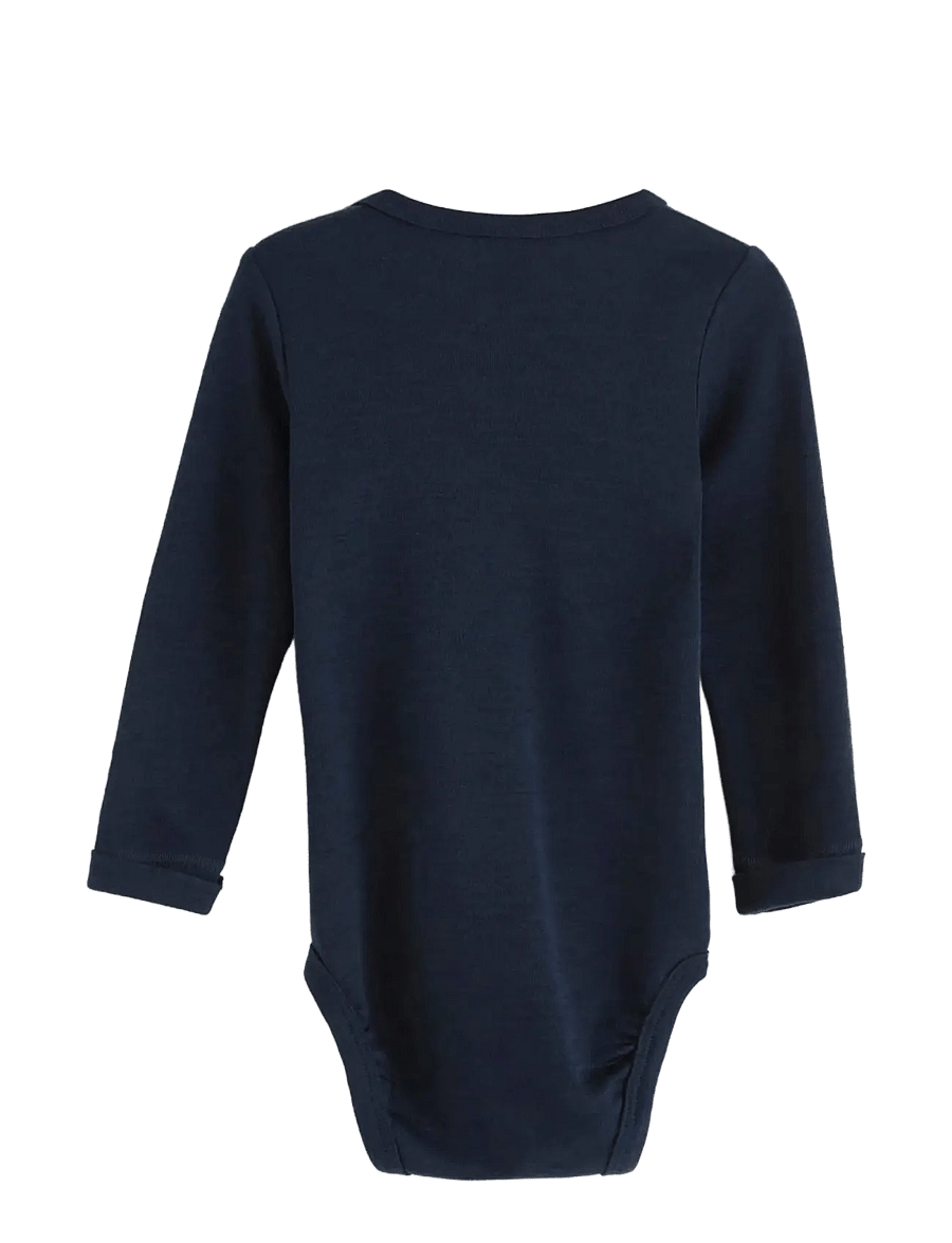 Lindex - Long sleeve merino wool bodysuit - base layer baby - navy - 1