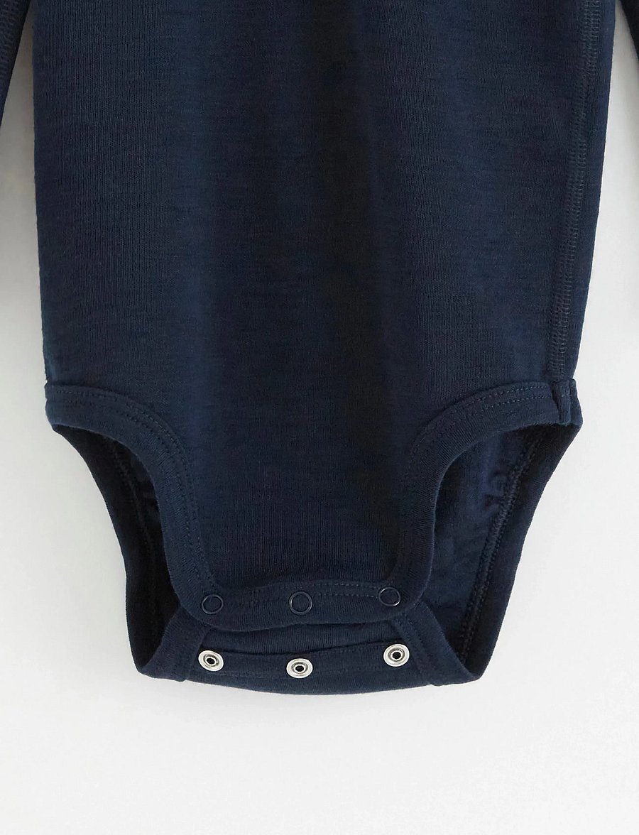 Lindex - Long sleeve merino wool bodysuit - base layer baby - navy - 4