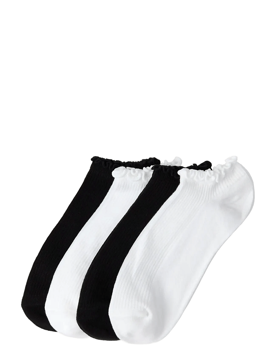 Lindex - Sock Ankle 4 P Lettuce Edge - ankelstrumpor - black - 0