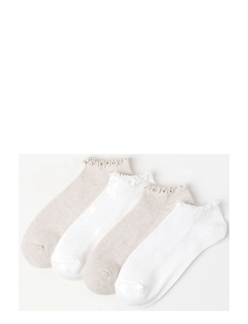 Lindex - Sock Ankle 4 P Lettuce Edge - sneackersocken - white - 0