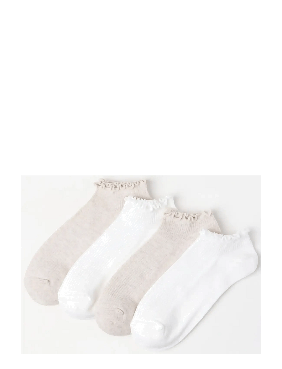 Lindex - Sock ankle 4 p lettuce edge - nilkkasukat - white - 0